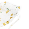 A reusable fabric face mask for toddlers with a lemon and leaf pattern on a white background, from Makemake Organics' Organic Linen Bucket Sun Hat - Citron.