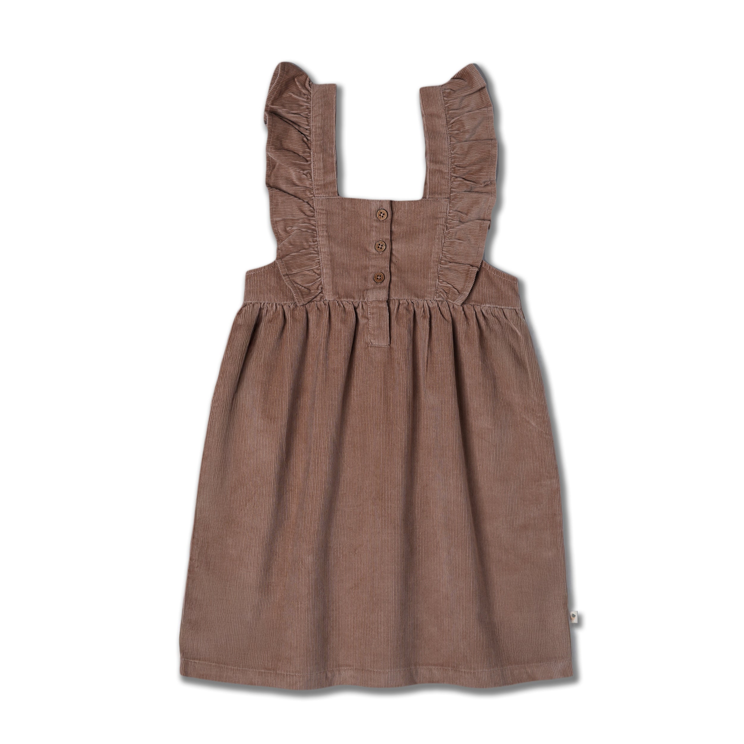Organic Ruffle Corduroy Dress - Taupe - Makemake Organics