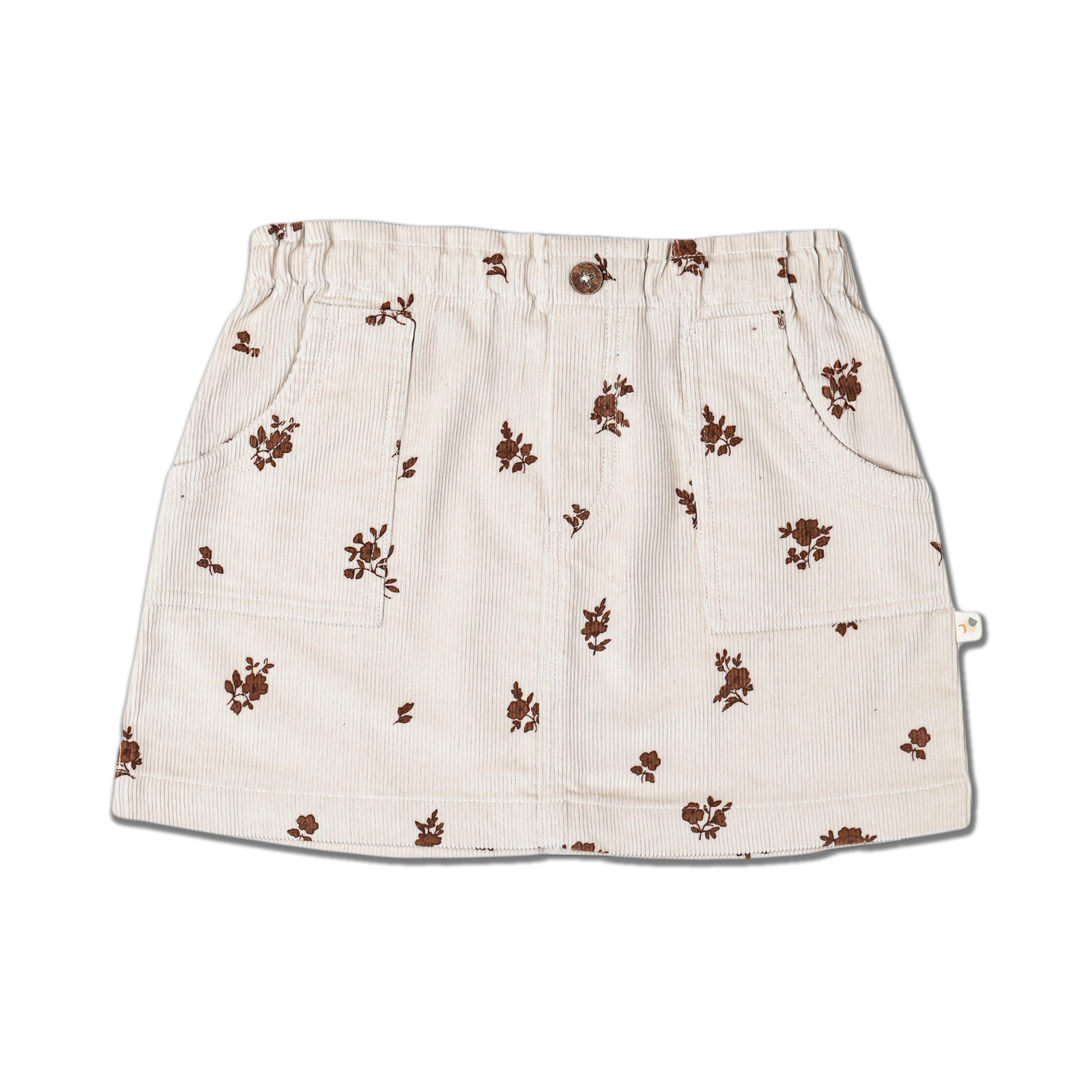 Organic Corduroy Skirt - Brown Floral - Makemake Organics