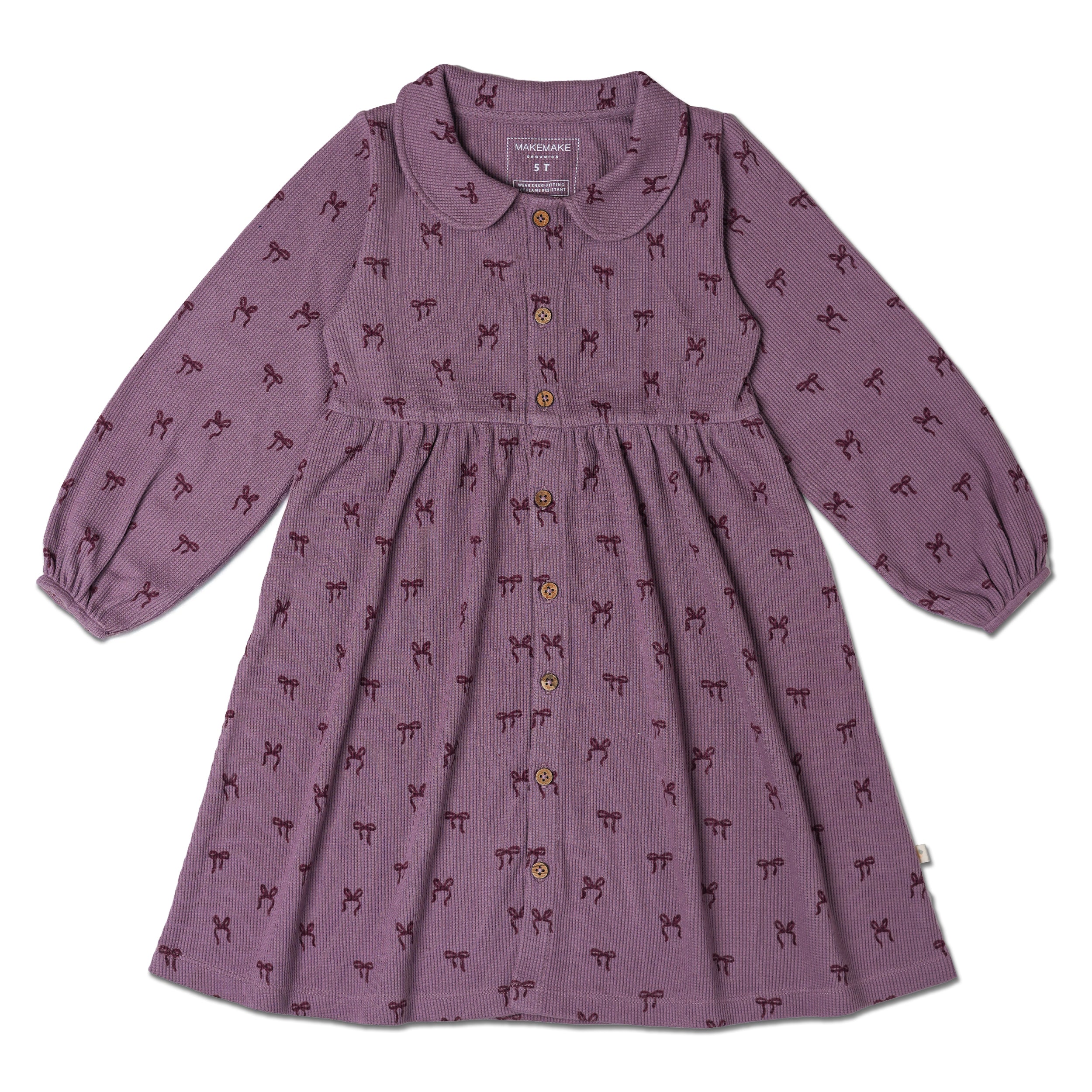 Organic Collared Dress - Bows - Makemake Organics