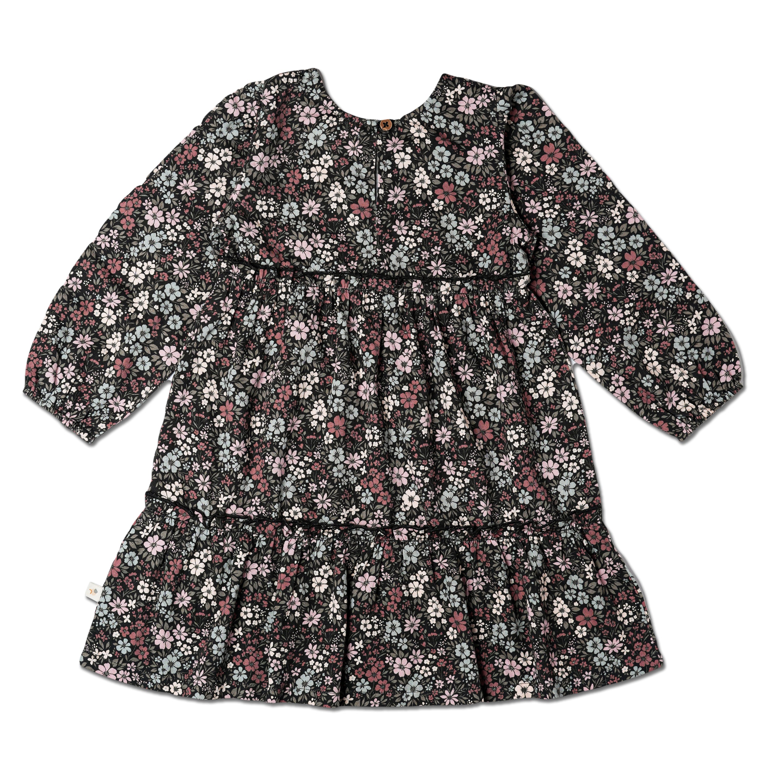 Organic Long Sleeve Tiered Dress - Bohemian Floral - Makemake Organics