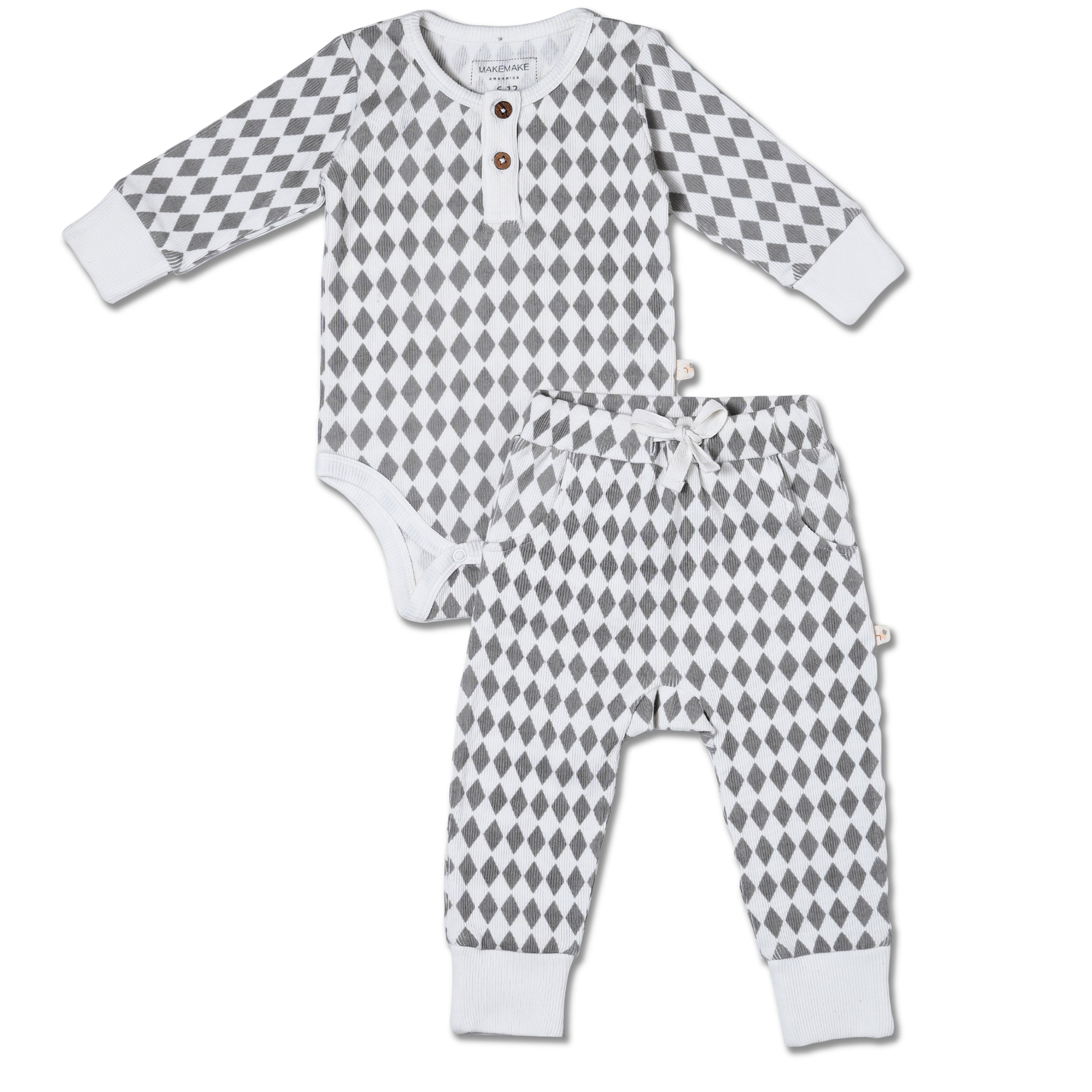 Organic Button Onesie & Pants Set - Harlequin - Makemake Organics