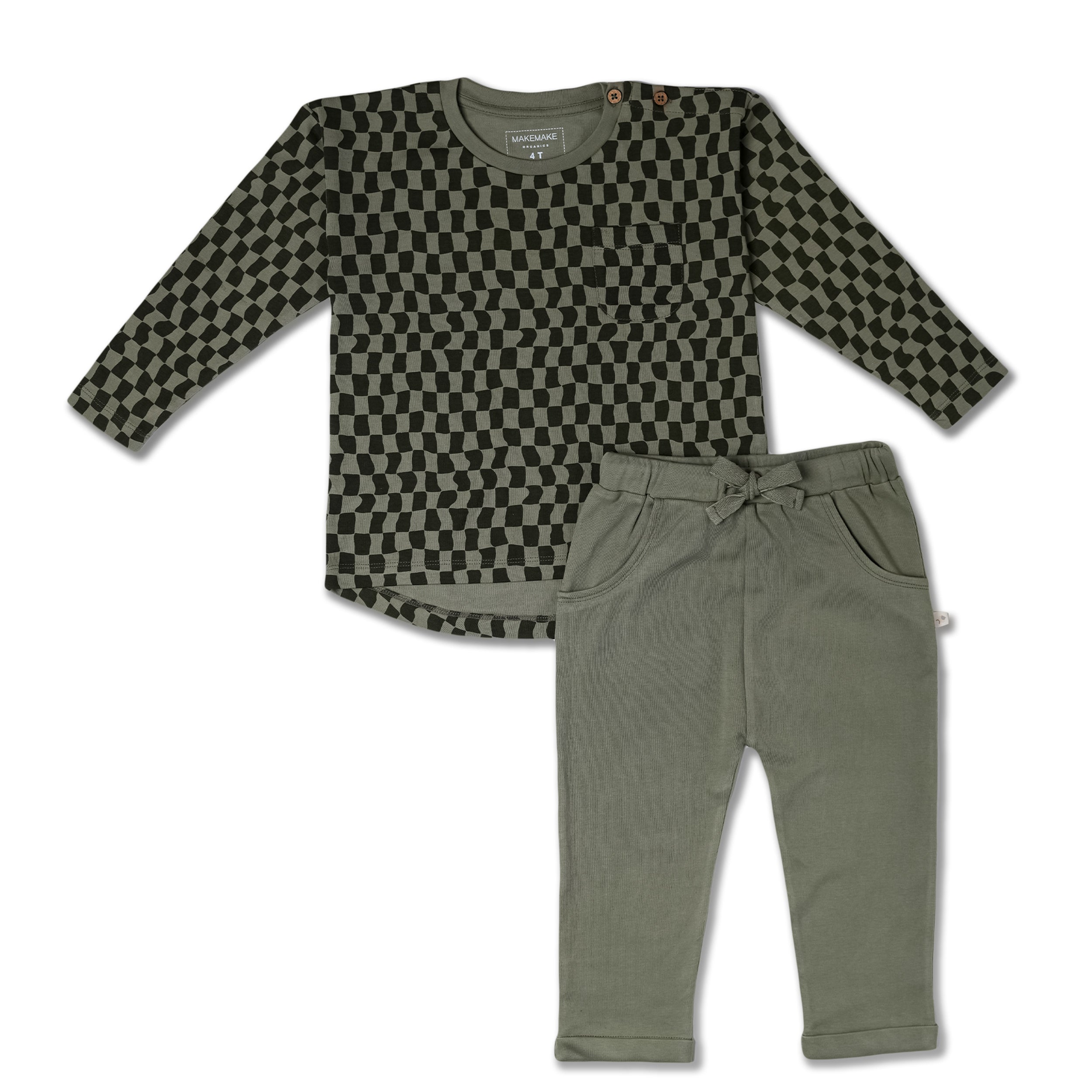 Organic Tee & Foldover Pants Set - Checker - Makemake Organics