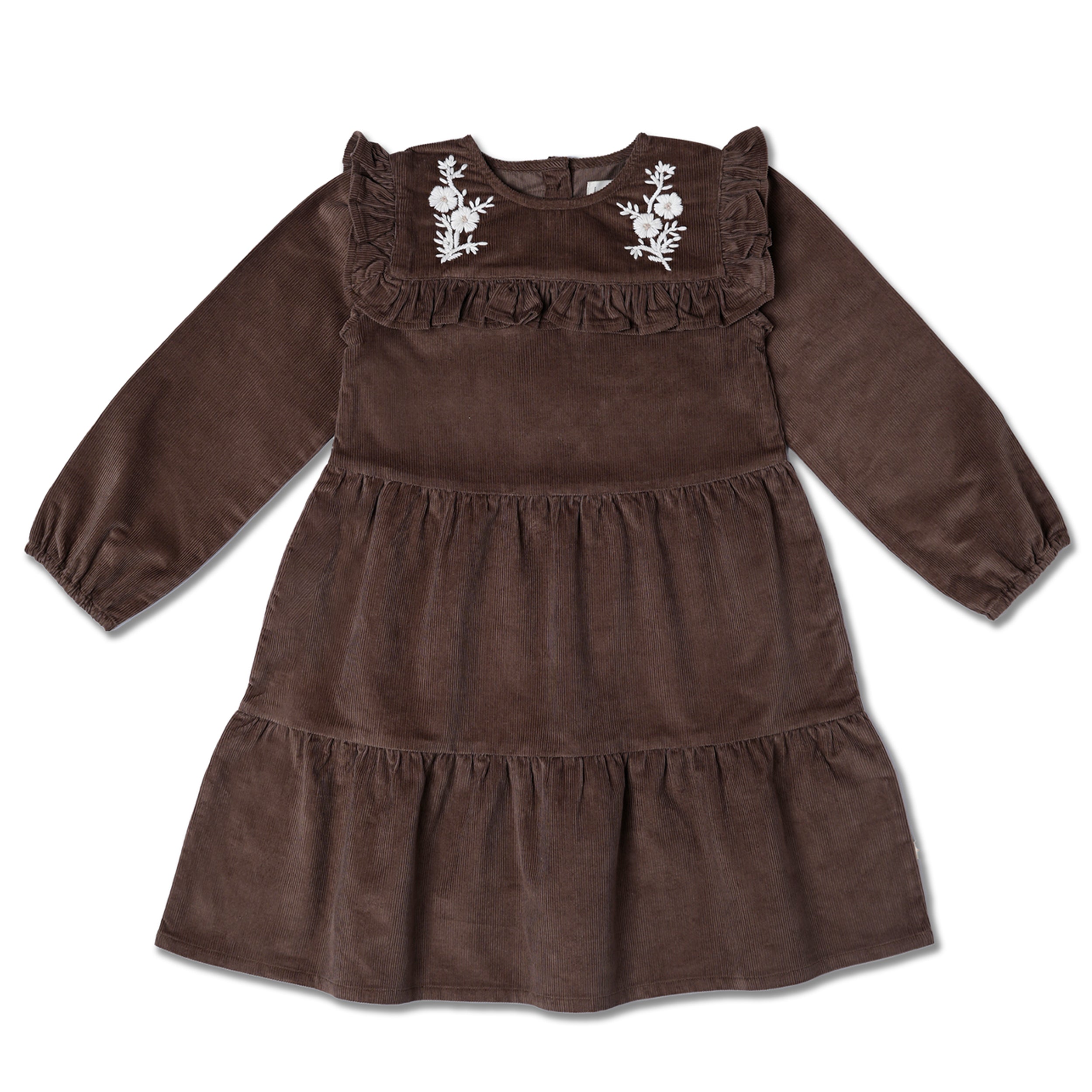 Organic Embroidered Corduroy Dress - Dark Brown - Makemake Organics