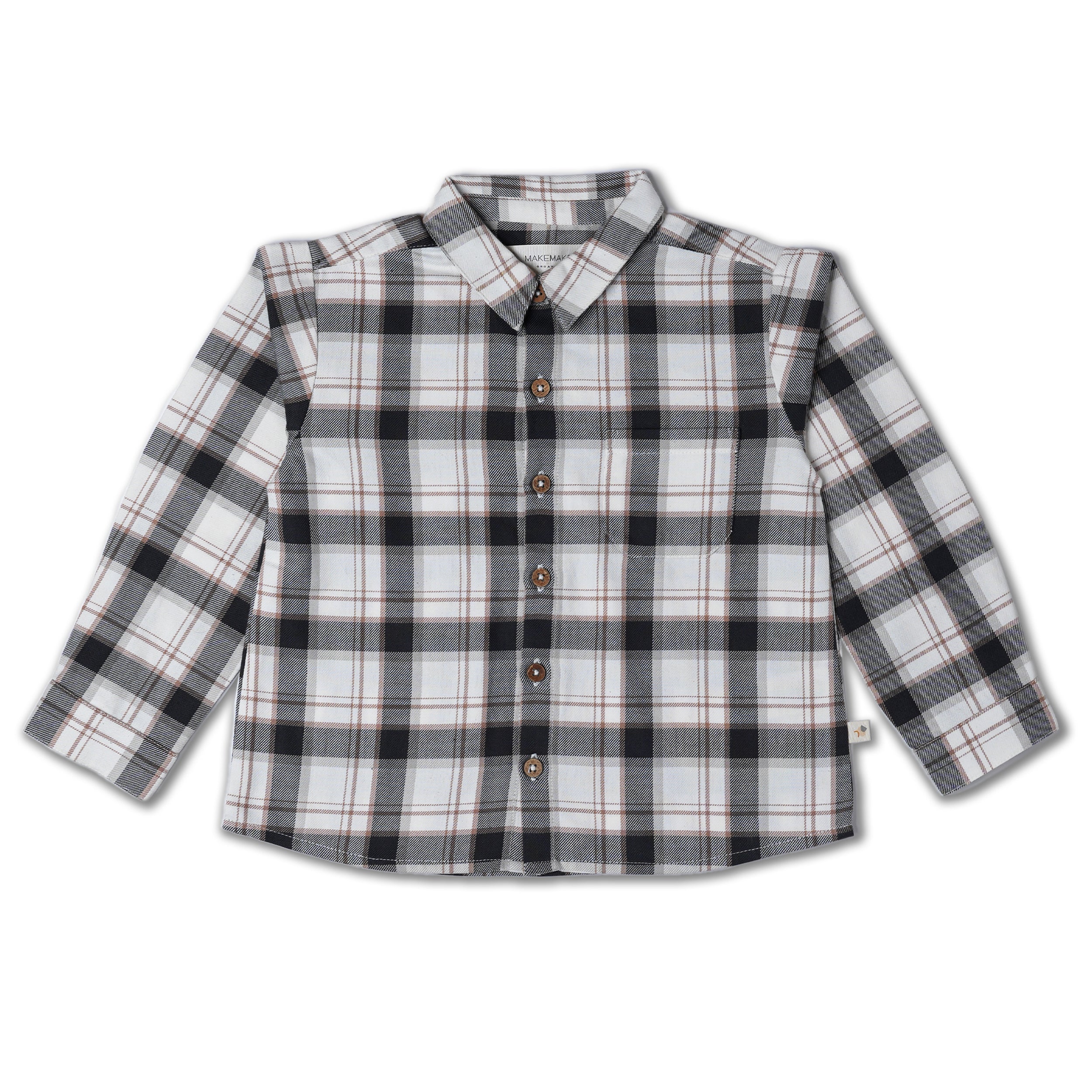 Organic Collared Long Sleeve Shirt - Plaid Checks - Makemake Organics