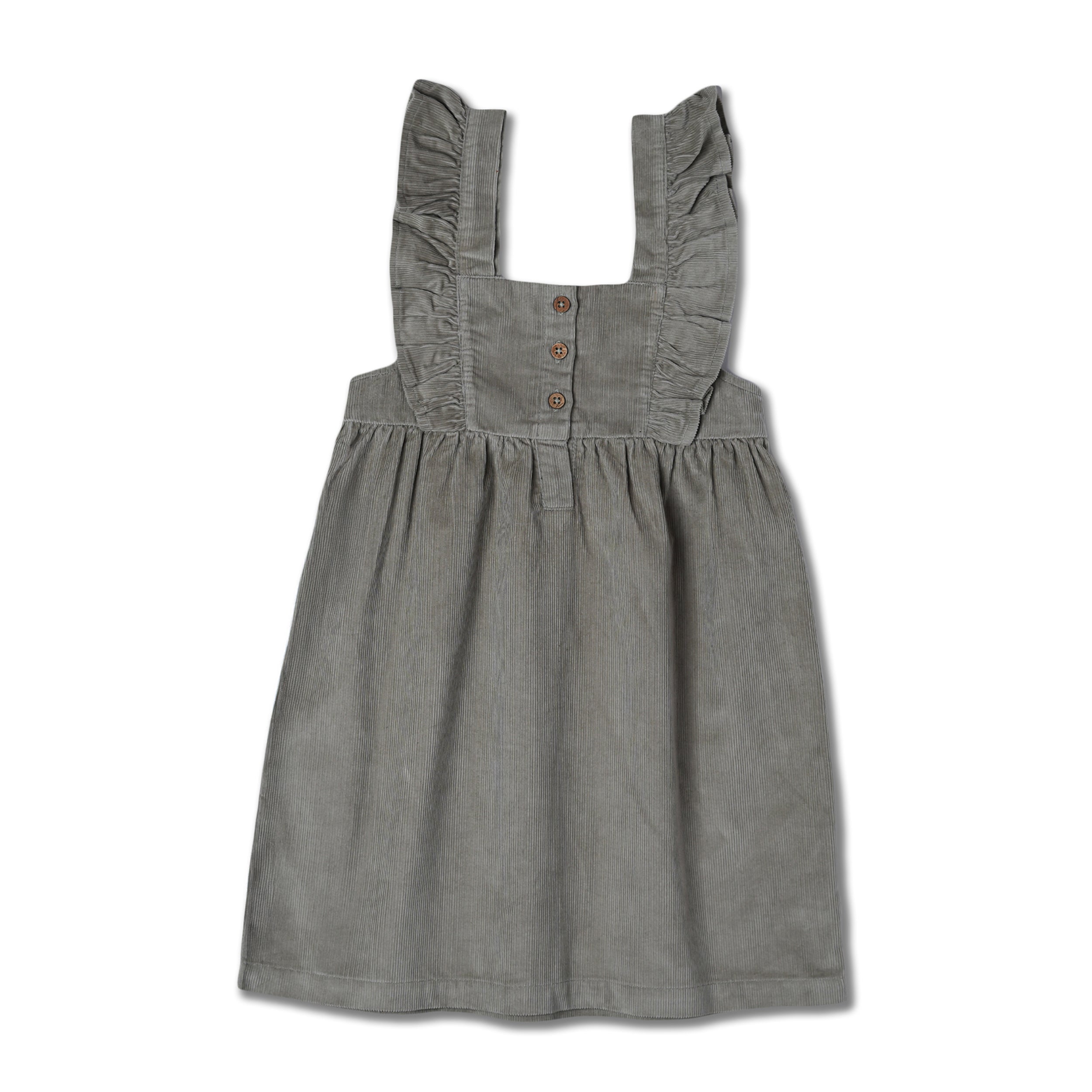 Organic Ruffle Corduroy Dress - Olive - Makemake Organics
