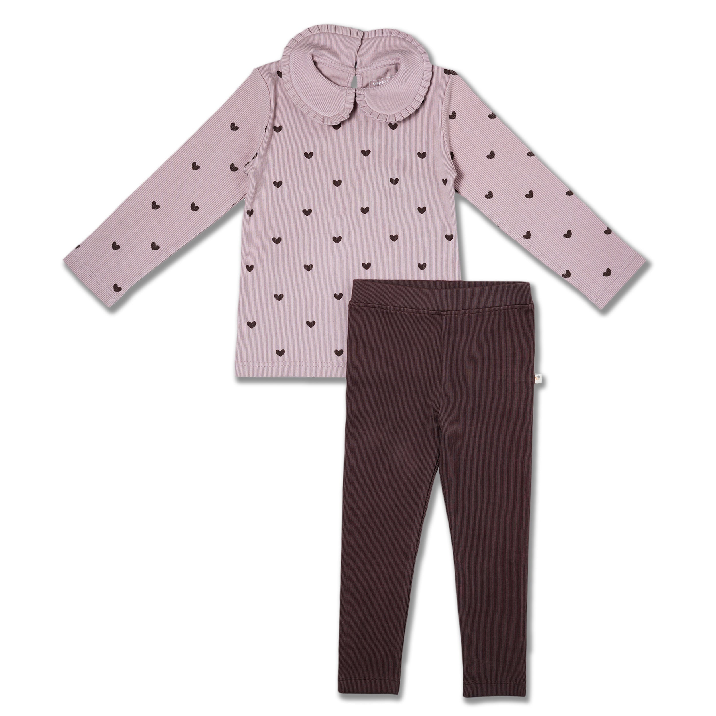 Organic Ruffle Collar Top & Leggings Set - Hearts - Makemake Organics