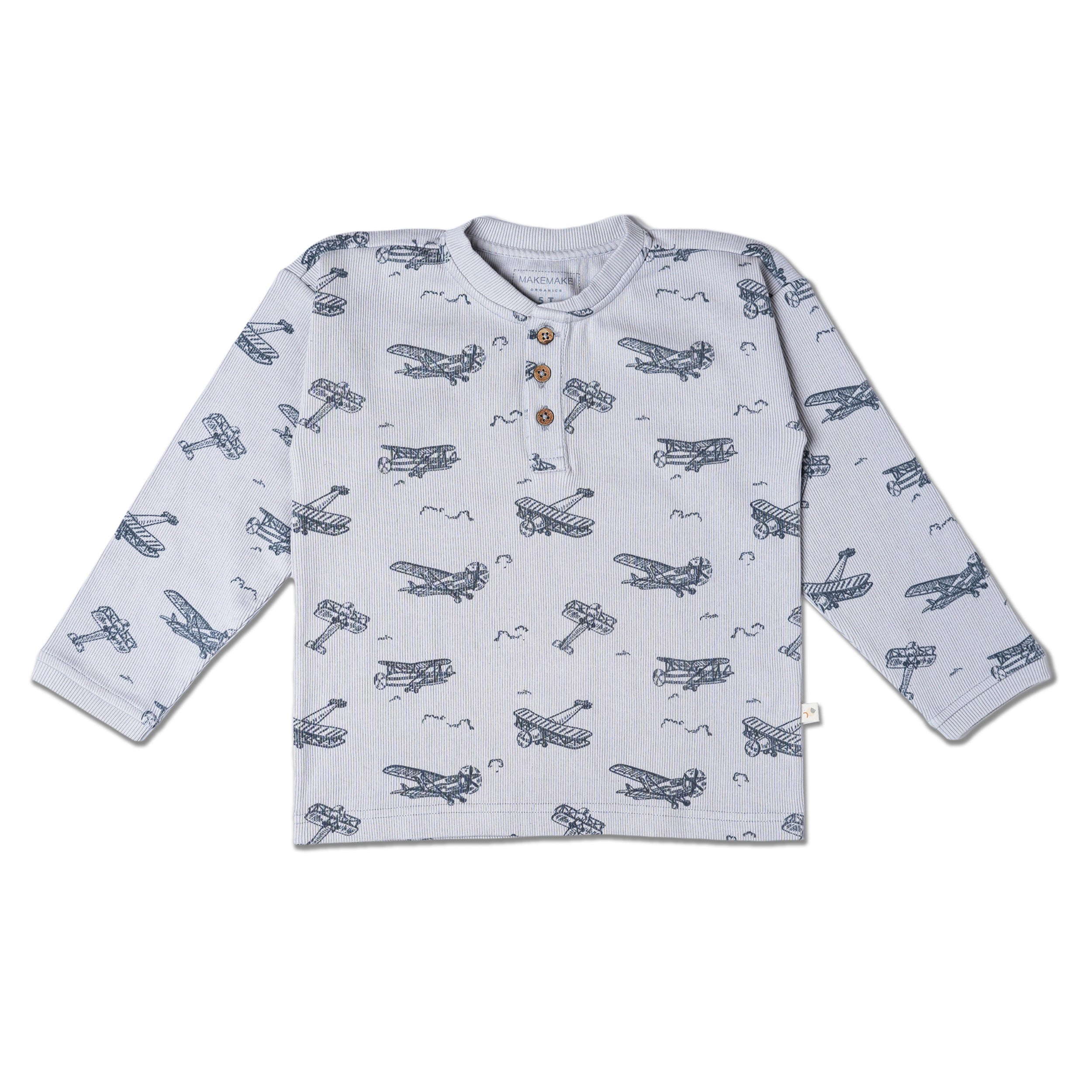 Organic Henley Tee - Airplanes - Makemake Organics
