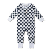 Organic Button Romper - Cabin Checks - Makemake Organics