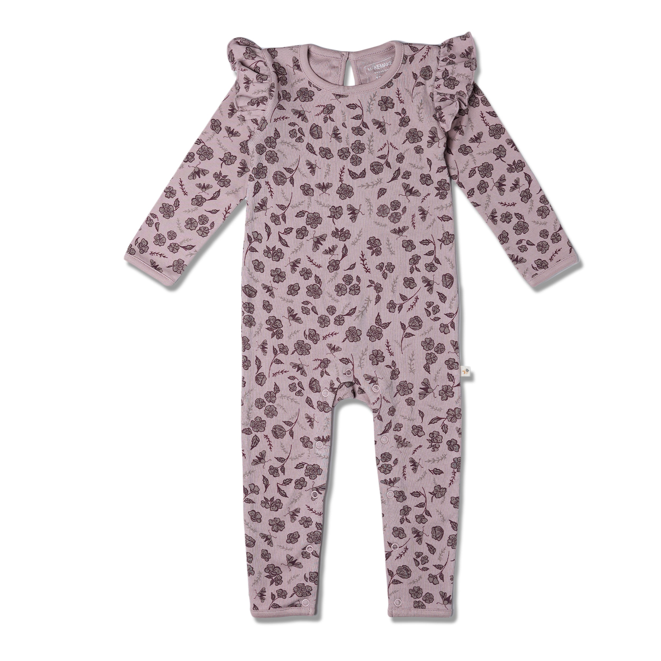 Organic Ruffle Full Sleeve Romper - Mystic Floral - Makemake Organics