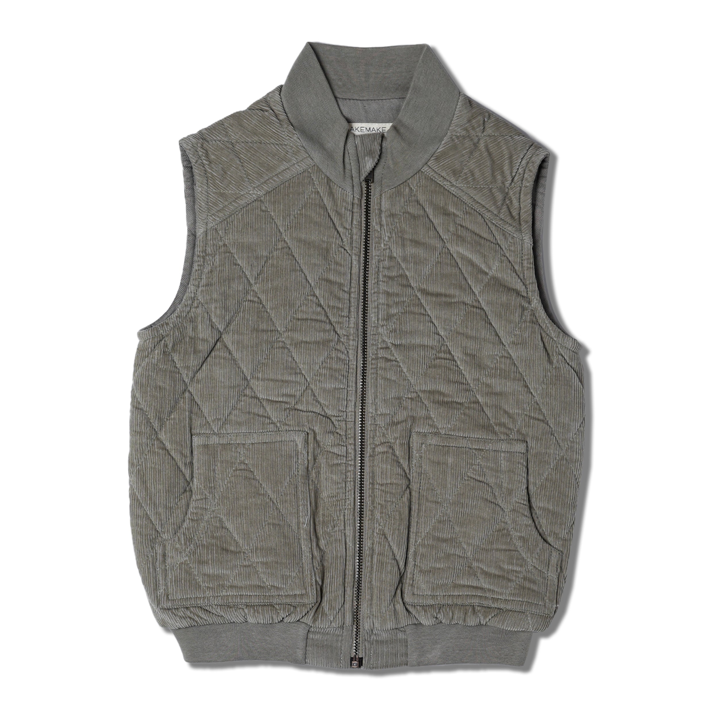Organic Sleeveless Quilted Corduroy Jacket - Olive - Makemake Organics