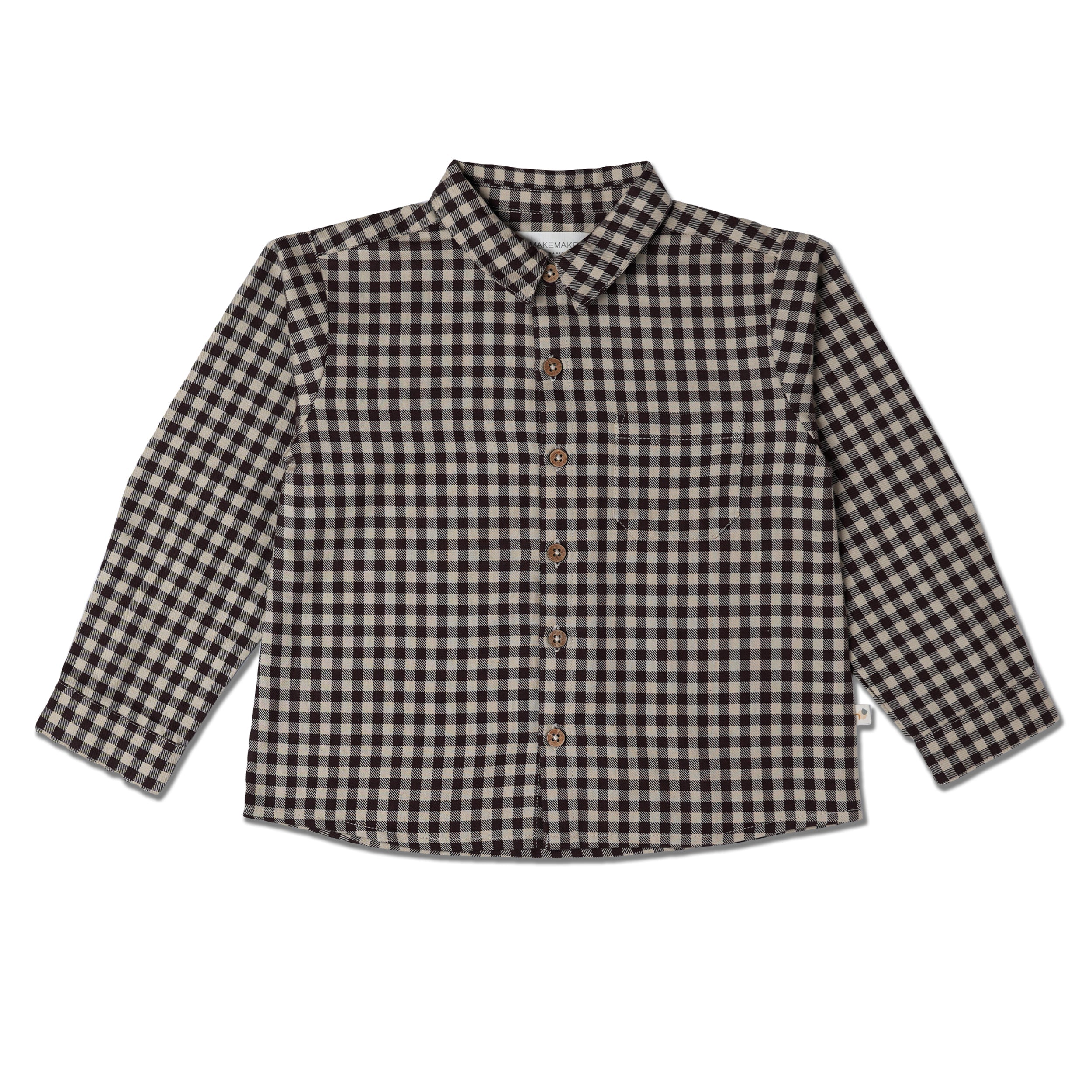 Organic Collared Long Sleeve Shirt - Gingham Checks - Makemake Organics