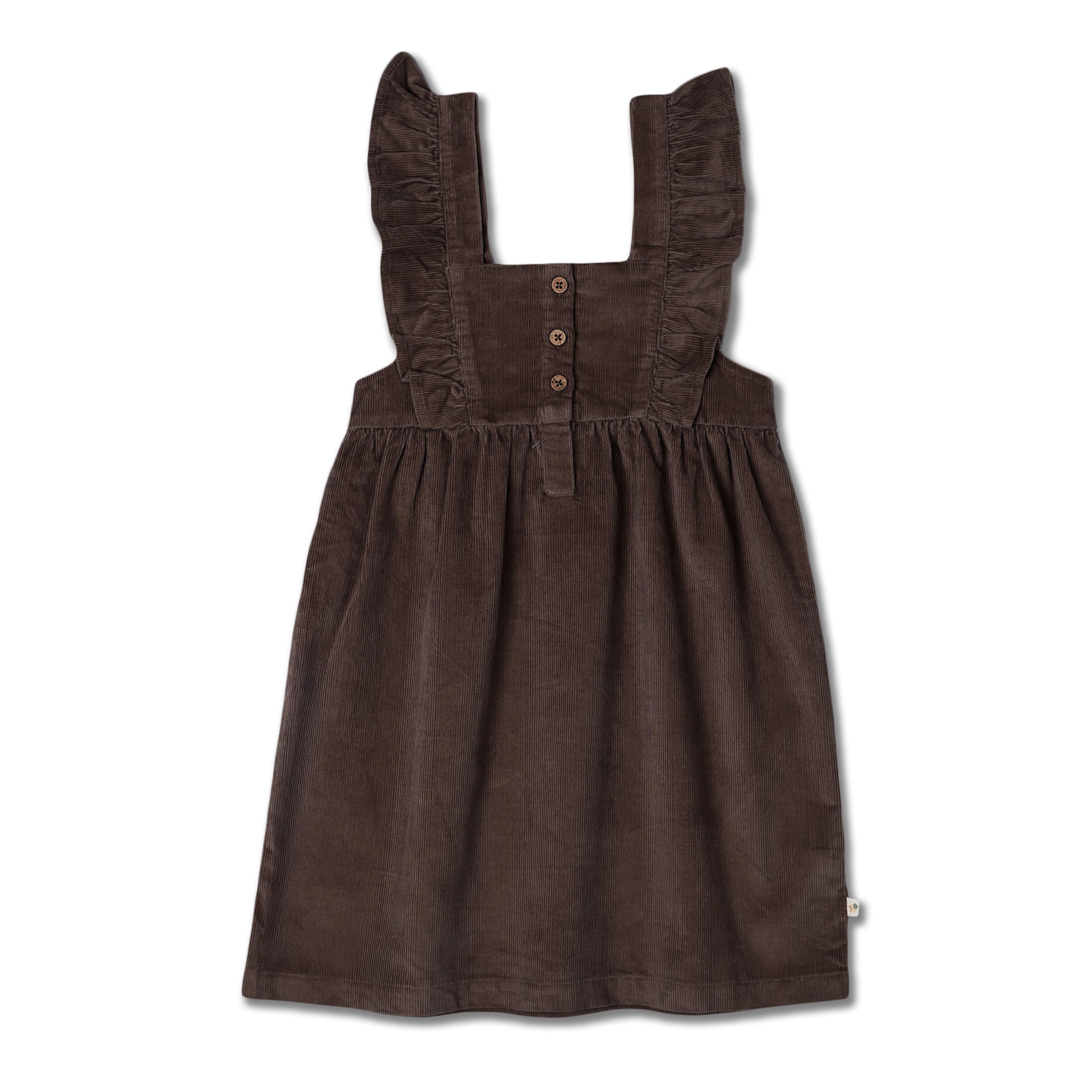 Organic Ruffle Corduroy Dress - Dark Brown - Makemake Organics