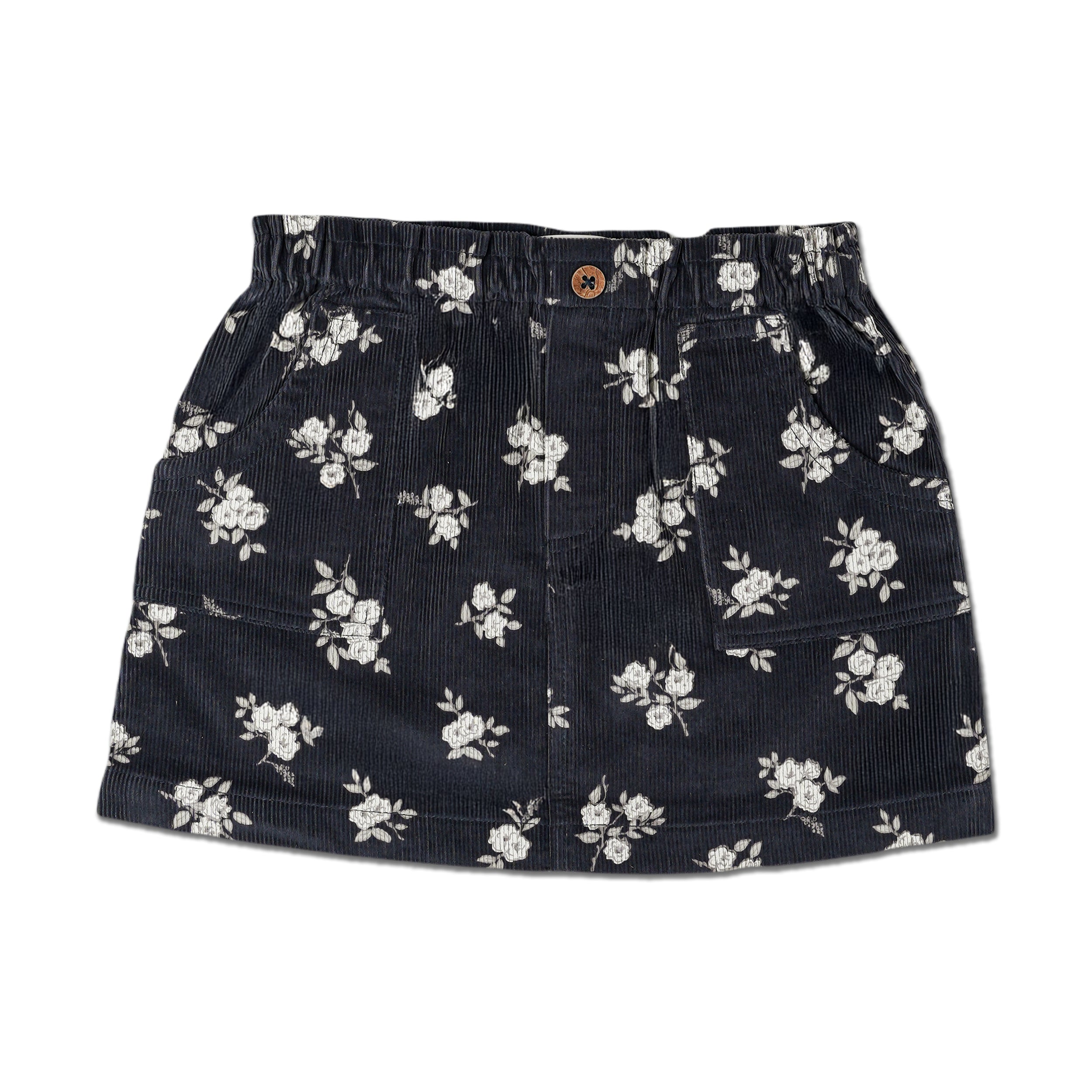 Organic Corduroy Skirt - Navy Bloom - Makemake Organics