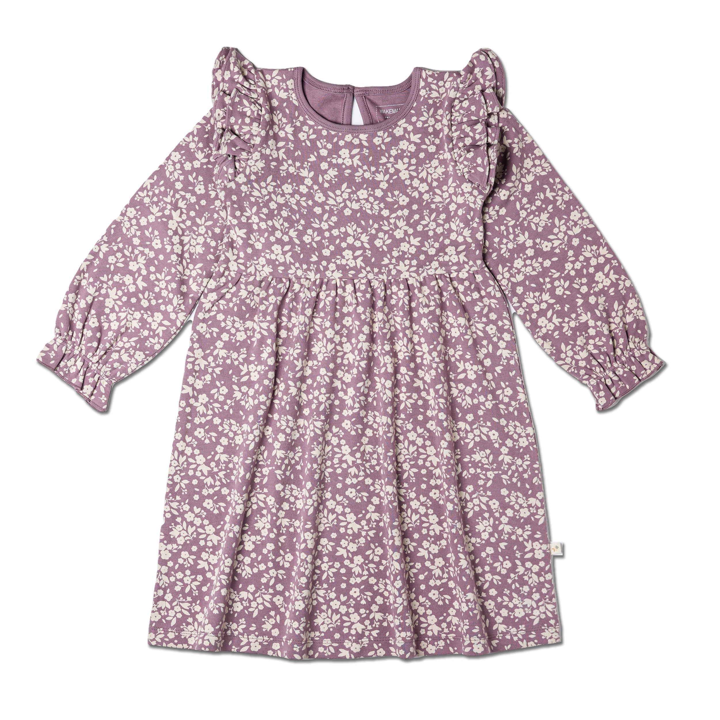 Organic Ruffle Sleeve Dress - Thistle - Makemake Organics