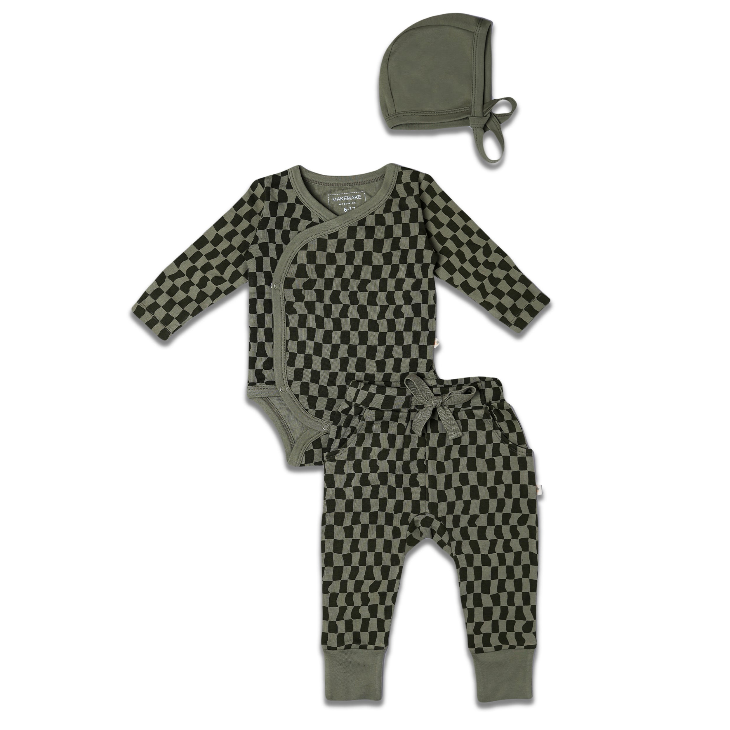 Organic Kimono Onesie & Pants Set - Checker - Makemake Organics