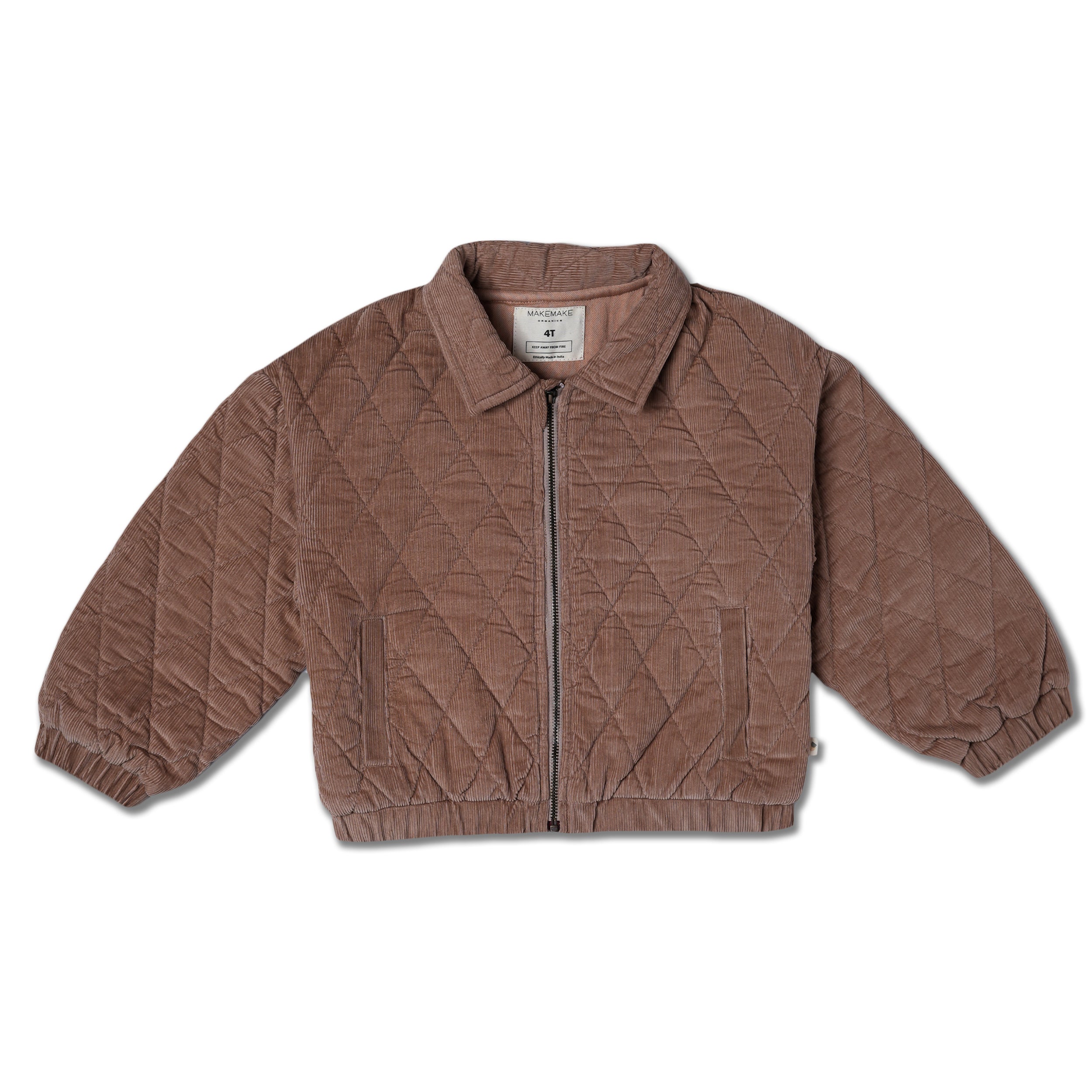 Organic Quilted Bomber Corduroy Jacket - Taupe - Makemake Organics