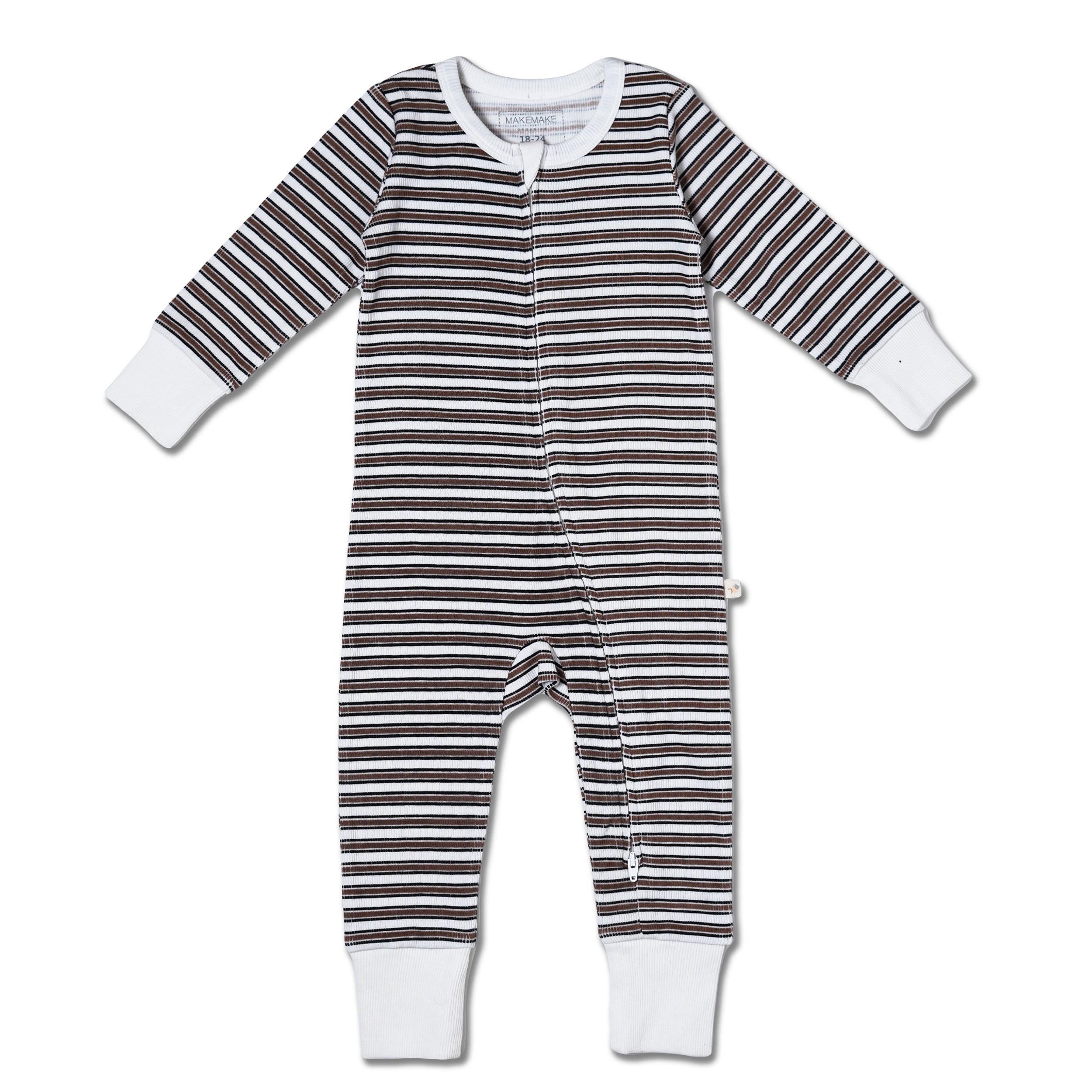 Organic 2-Way Zip Romper - Brown Stripe - Makemake Organics