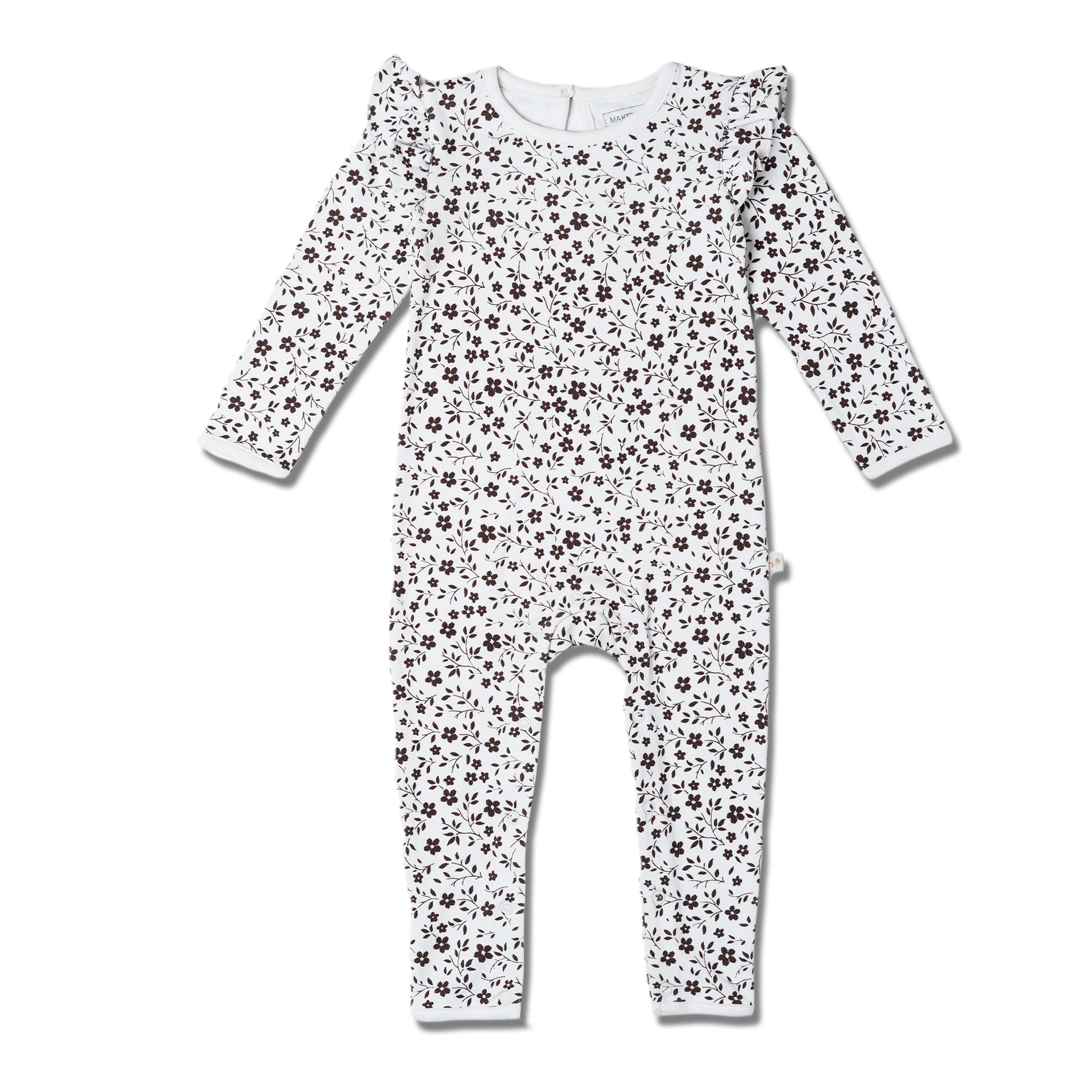 Organic Ruffle Full Sleeve Romper - Wildvine - Makemake Organics
