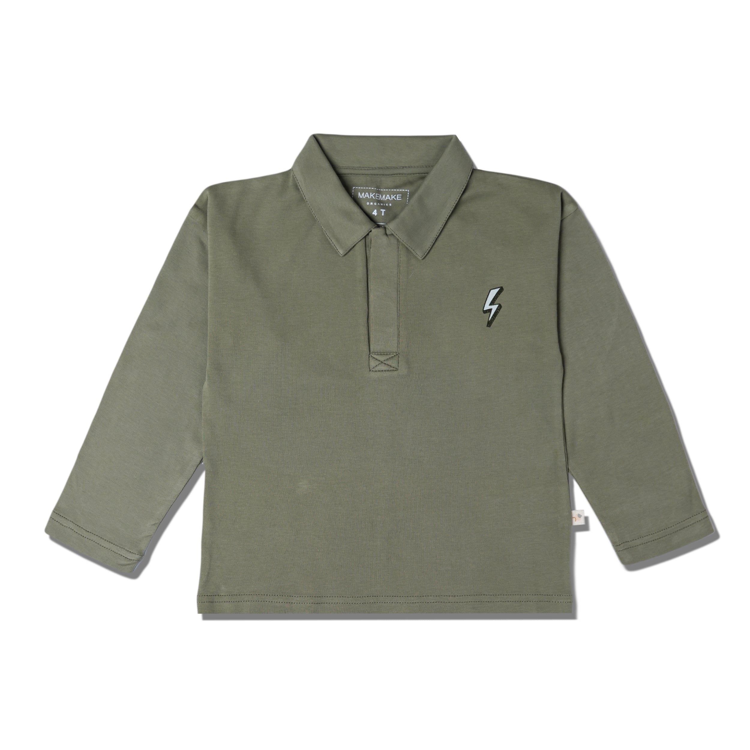 Organic Long Sleeve Polo - Olive - Makemake Organics