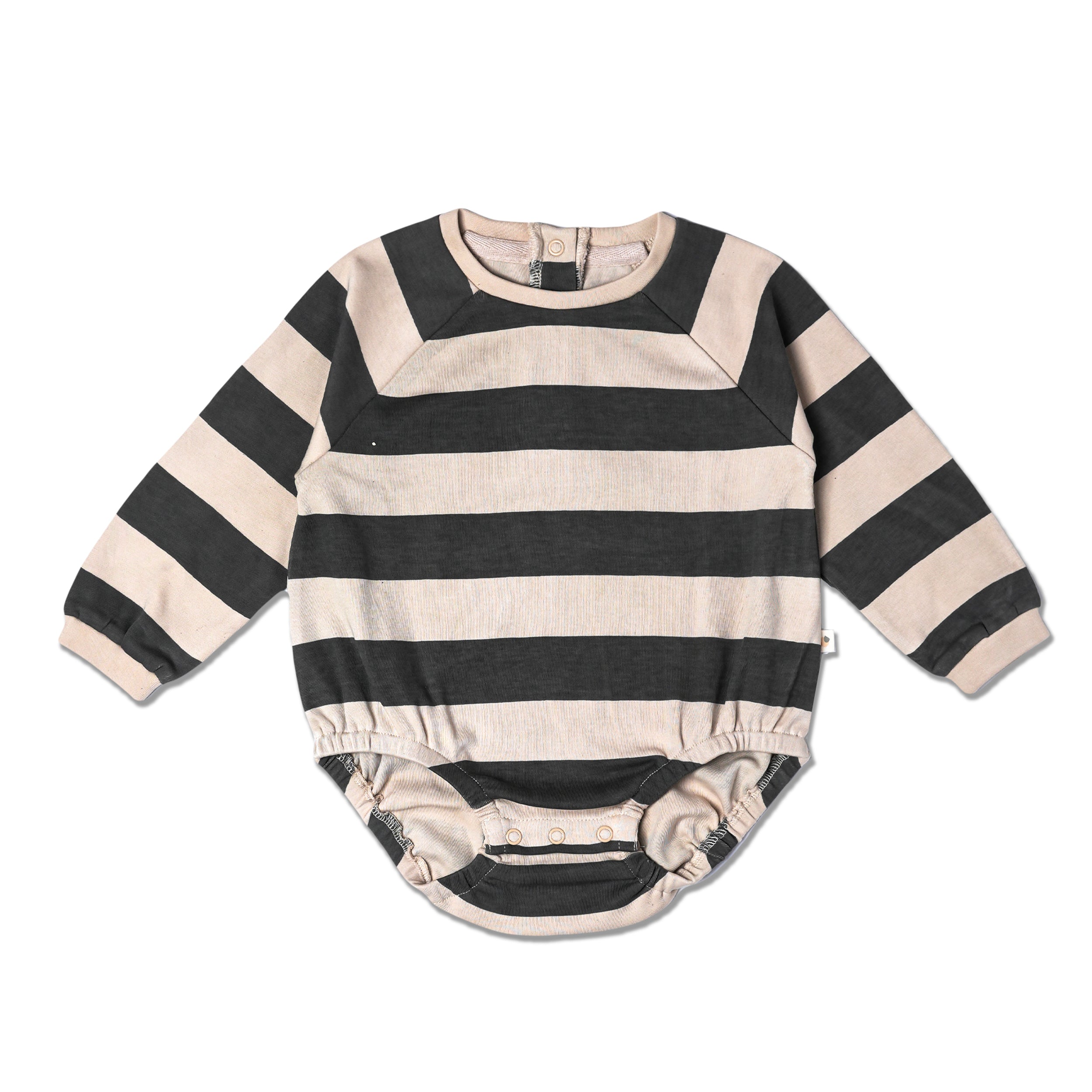Organic Long Sleeve Bubble Romper - Bold Stripes - Makemake Organics