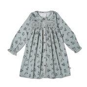 Organic Smocked Button Dress - Sage Bloom - Makemake Organics