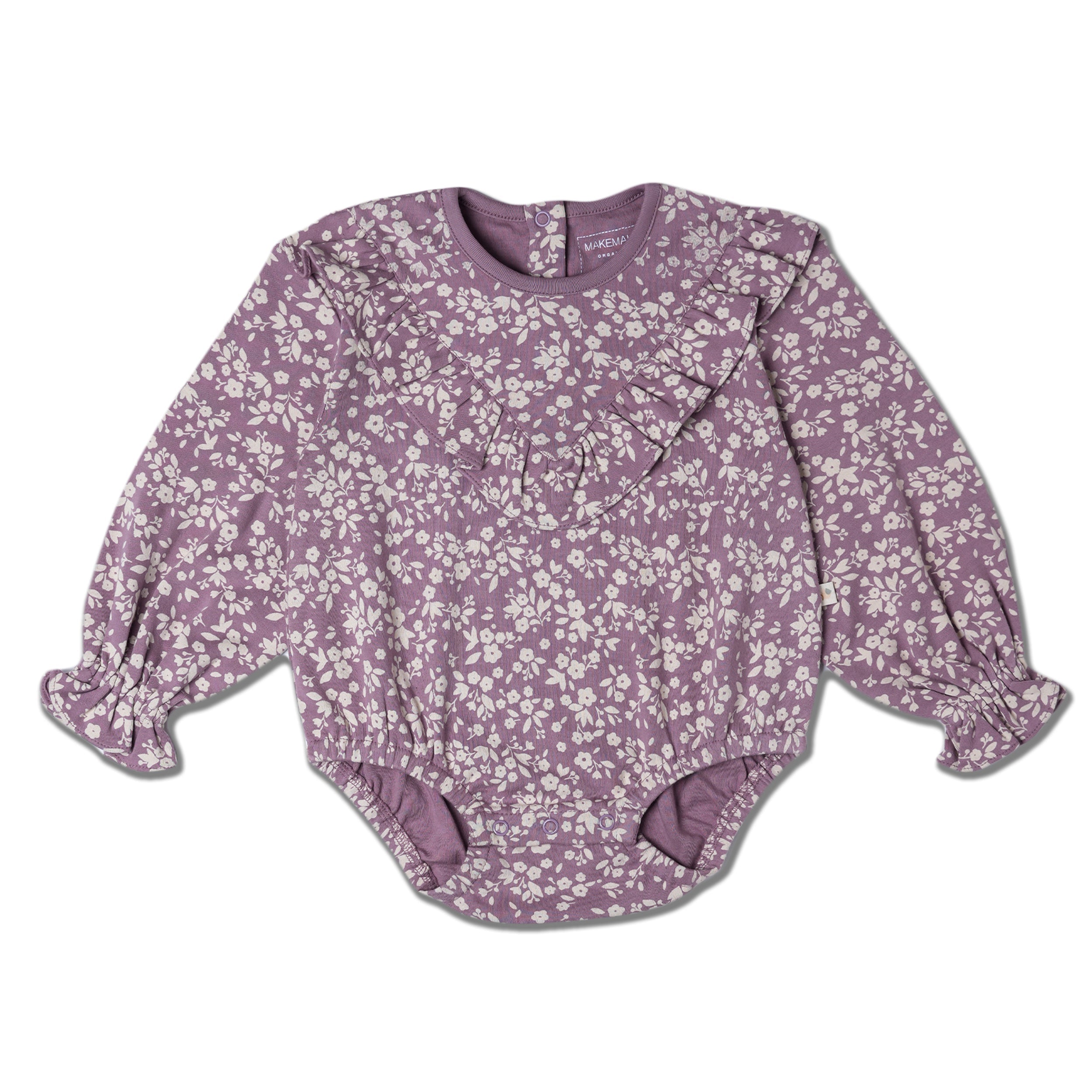 Organic Ruffle Bubble Romper - Thistle - Makemake Organics