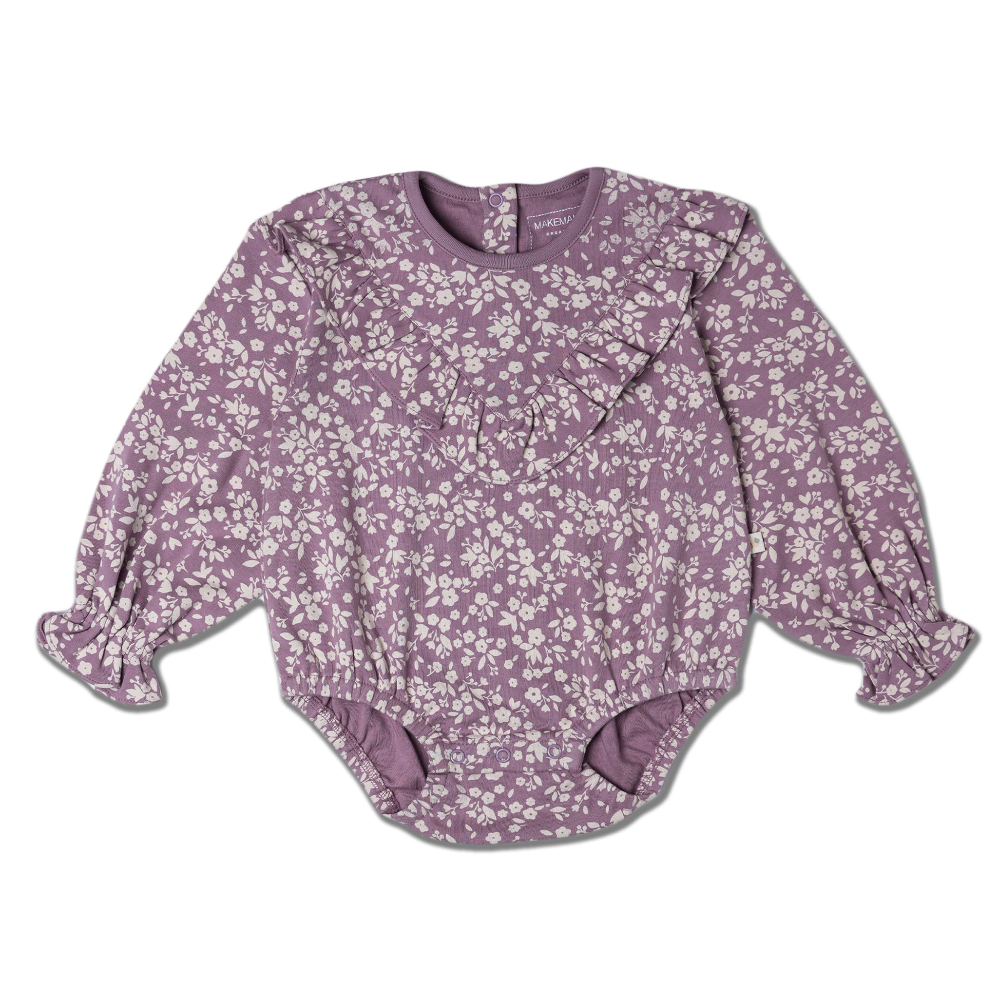 Organic Ruffle Bubble Romper - Thistle - Makemake Organics