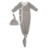 Organic Kimono Knotted Sleep Gown - Brown Stripe - Makemake Organics