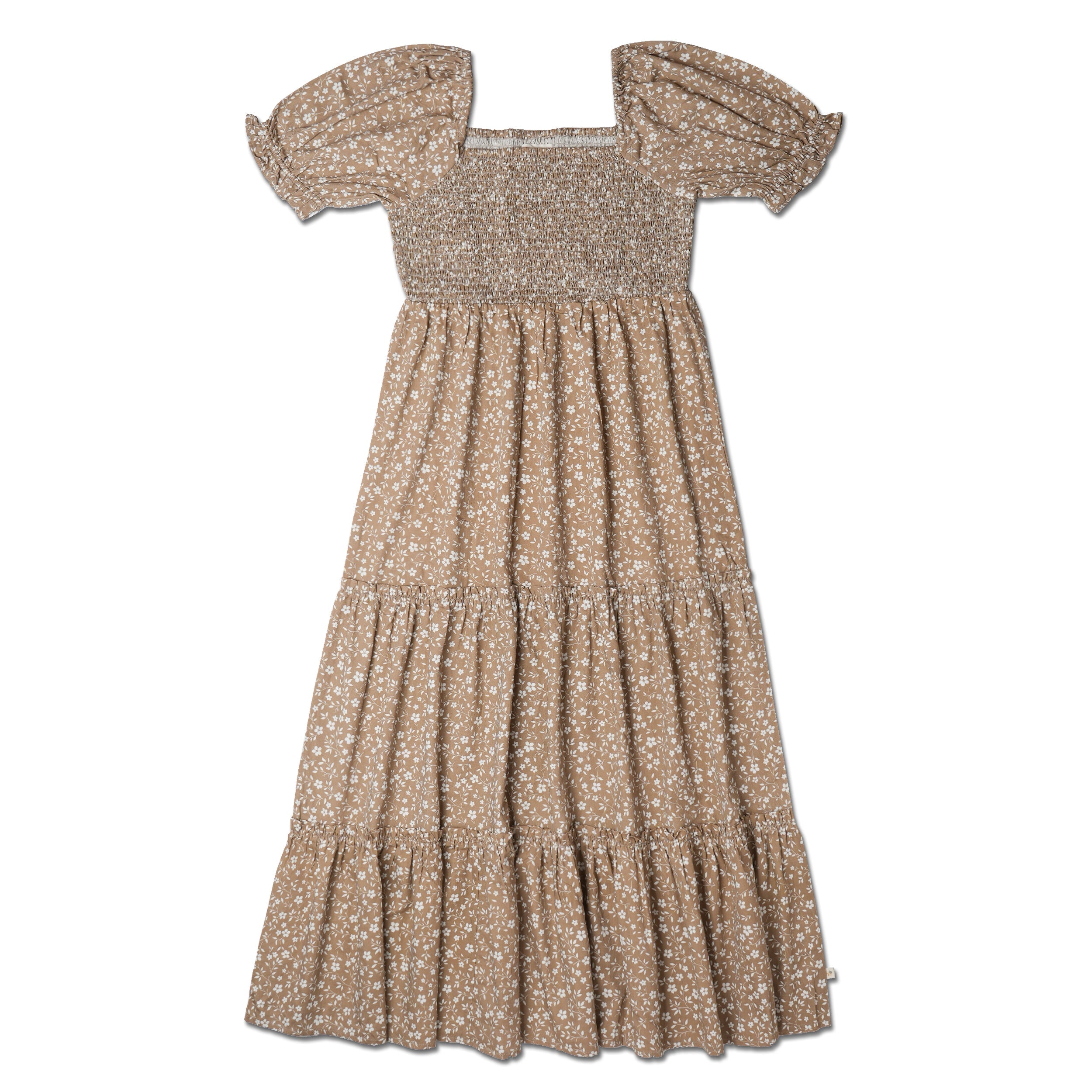 Organic Smocked Tiered Dress - Harvest - Makemake Organics