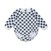 Organic Long Sleeve Bubble Romper - Cabin Checks - Makemake Organics