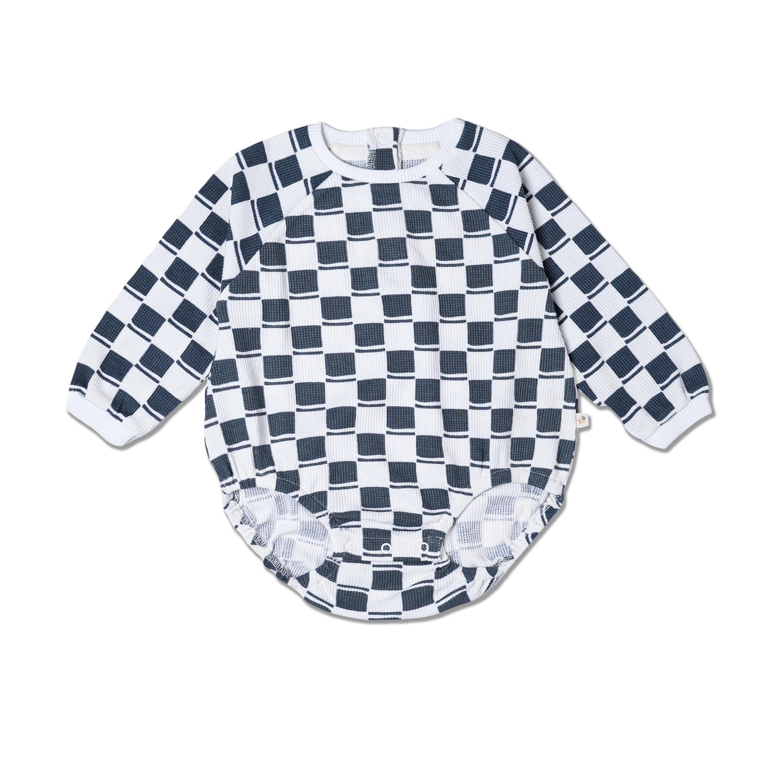 Organic Long Sleeve Bubble Romper - Cabin Checks - Makemake Organics