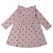 Organic Long Sleeve Ruffle Dress - Hearts - Makemake Organics