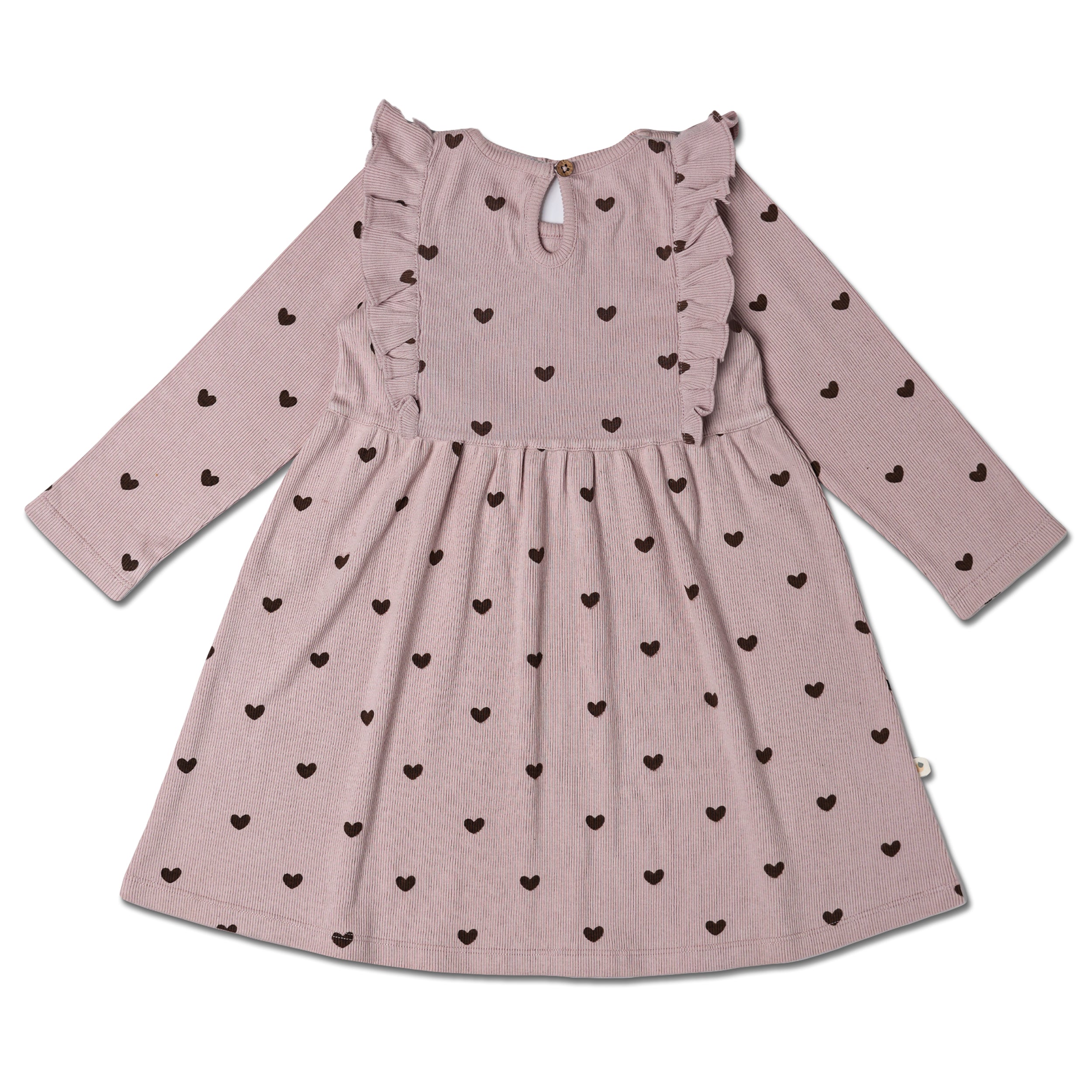 Organic Long Sleeve Ruffle Dress - Hearts - Makemake Organics