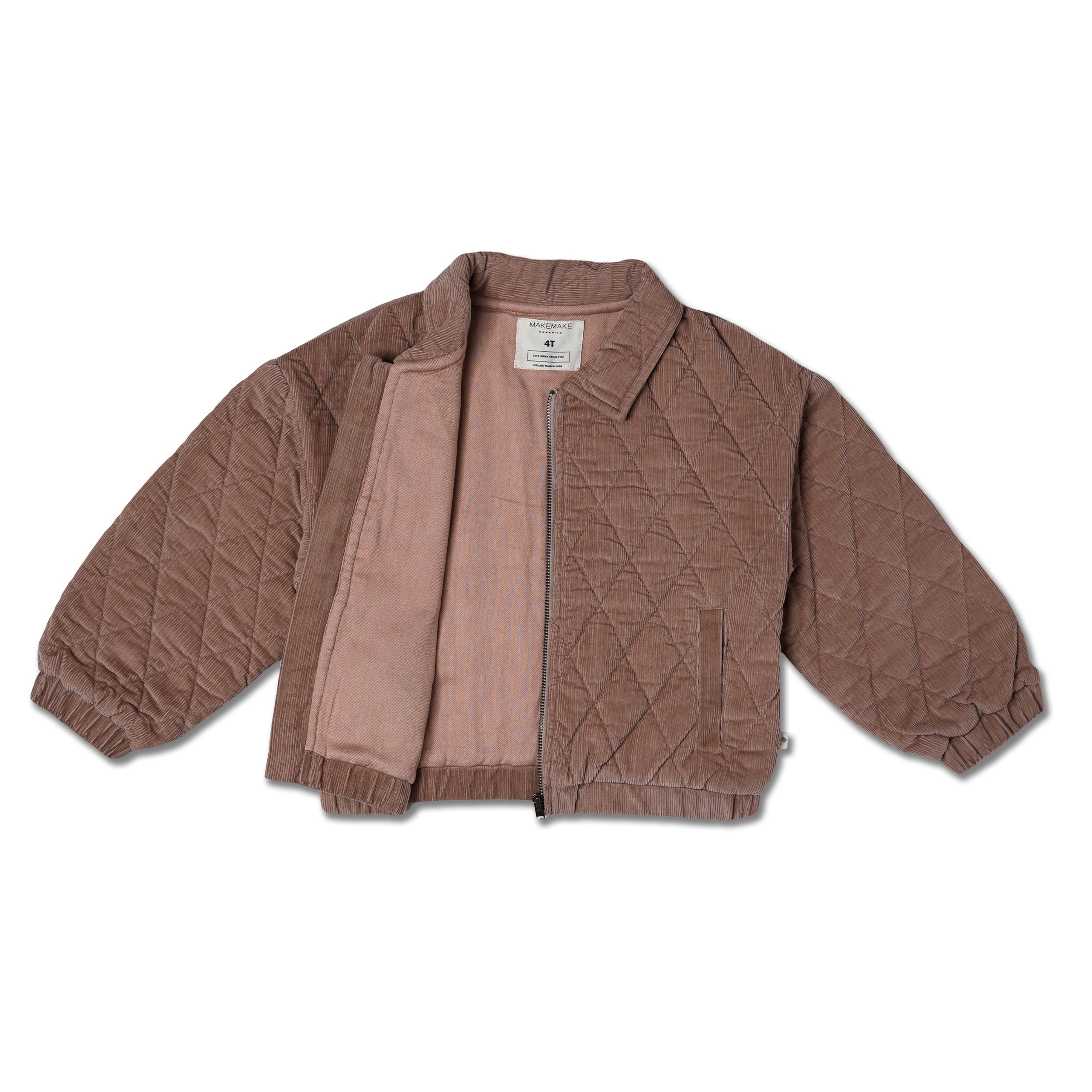 Organic Quilted Bomber Corduroy Jacket - Taupe - Makemake Organics