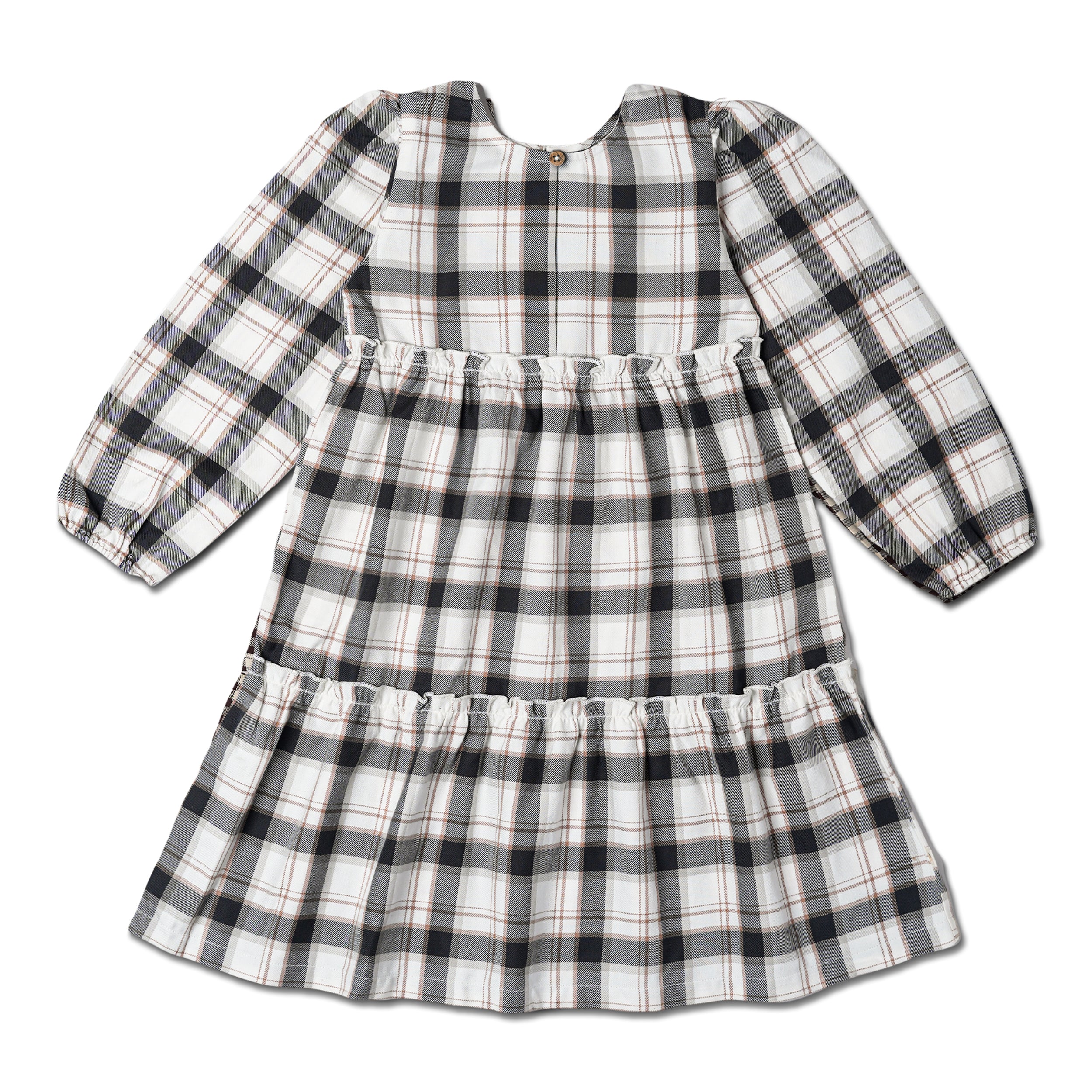 Organic Long Sleeve Tiered Dress - Plaid Checks - Makemake Organics