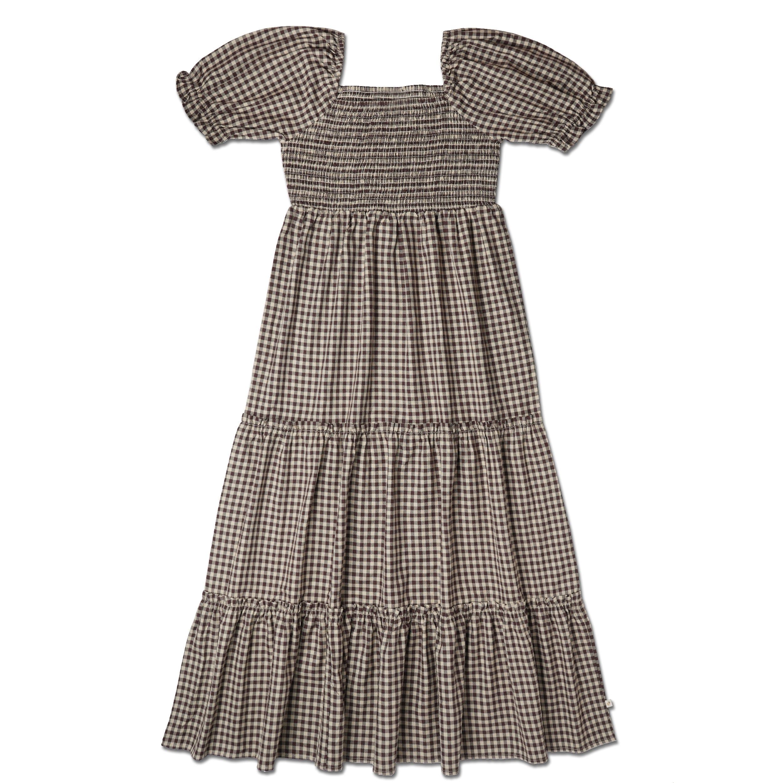 Organic Smocked Tiered Dress - Gingham Checks - Makemake Organics