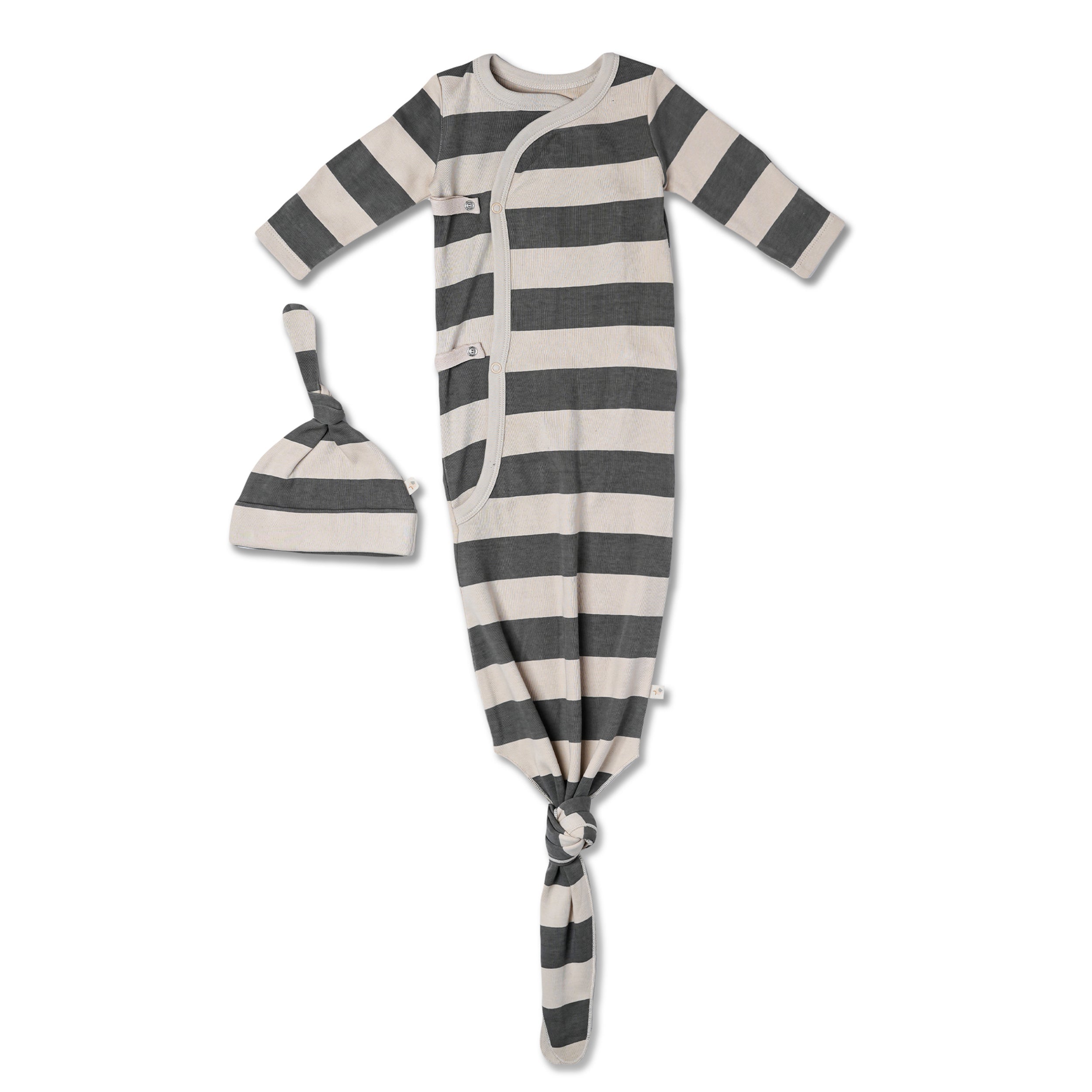 Organic Kimono Knotted Sleep Gown - Bold Stripes - Makemake Organics