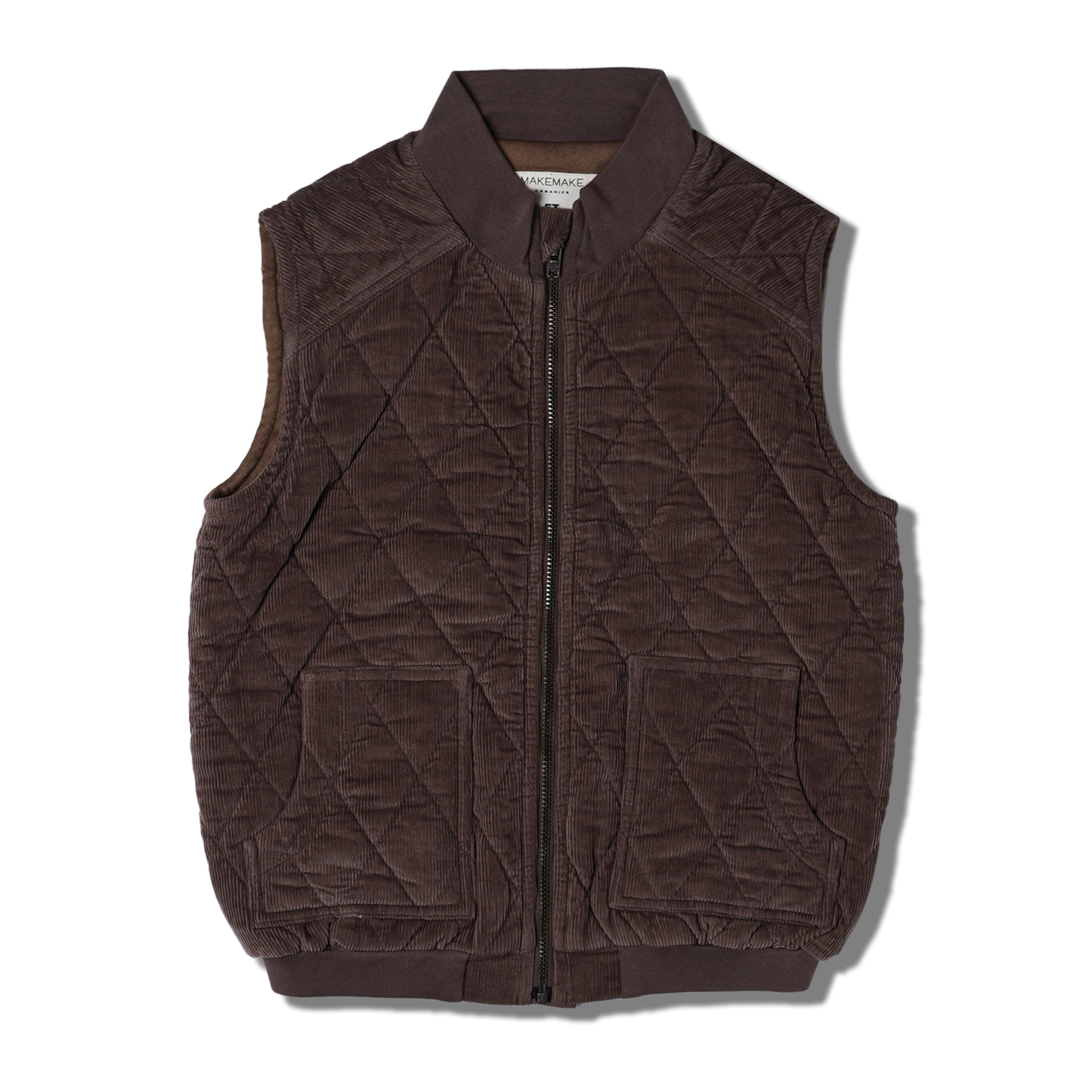Organic Sleeveless Quilted Corduroy Jacket - Dark Brown - Makemake Organics