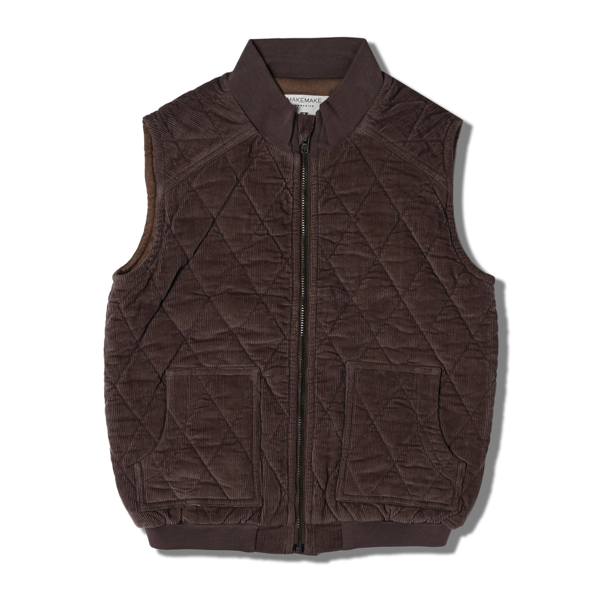 Organic Sleeveless Quilted Corduroy Jacket - Dark Brown - Makemake Organics