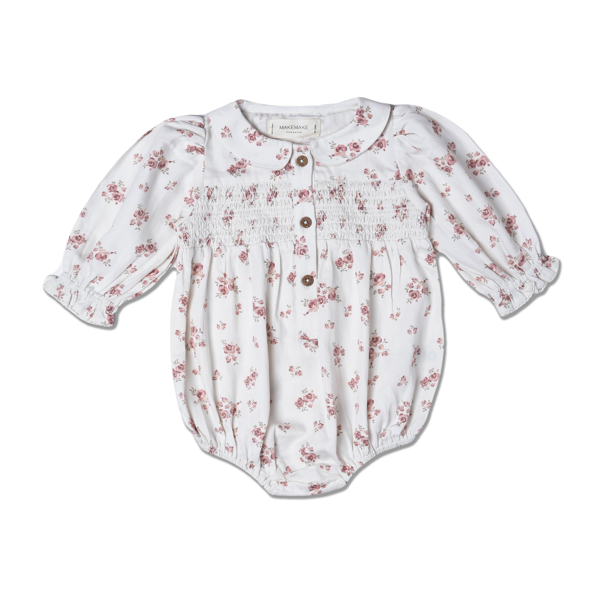 Organic Smocked Bubble Romper - Rustic Rose - Makemake Organics