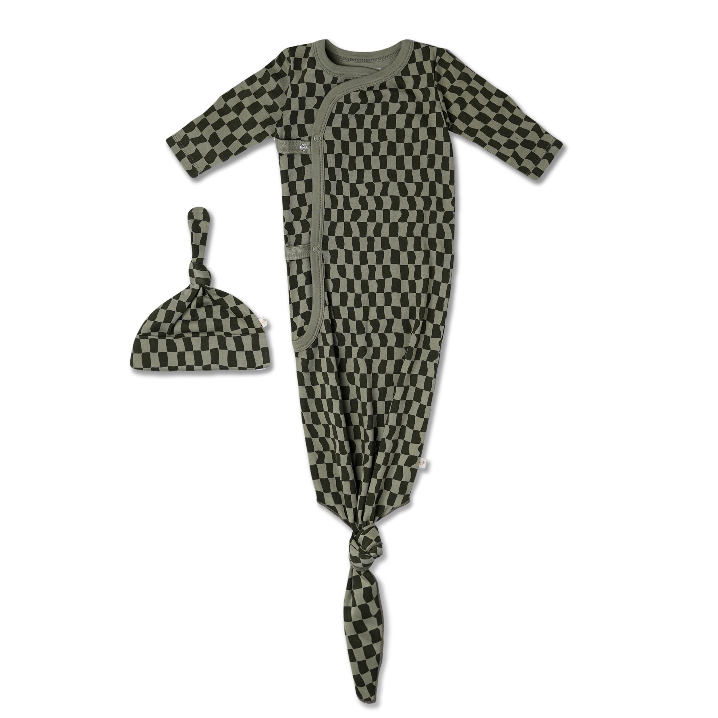 Organic Kimono Knotted Sleep Gown - Checker - Makemake Organics