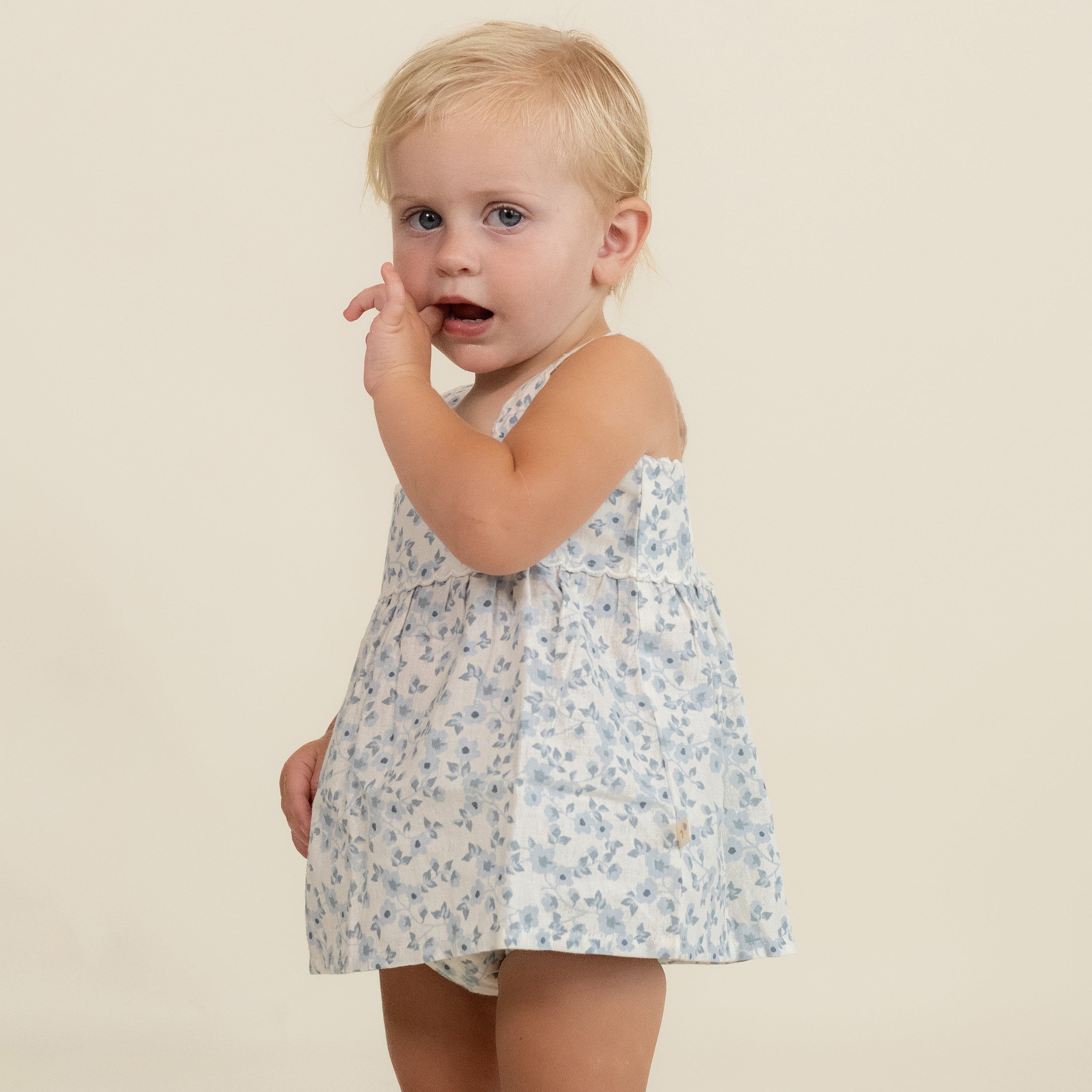 Organic Scalloped Top & Bloomers Set - Blue Vines - Makemake Organics