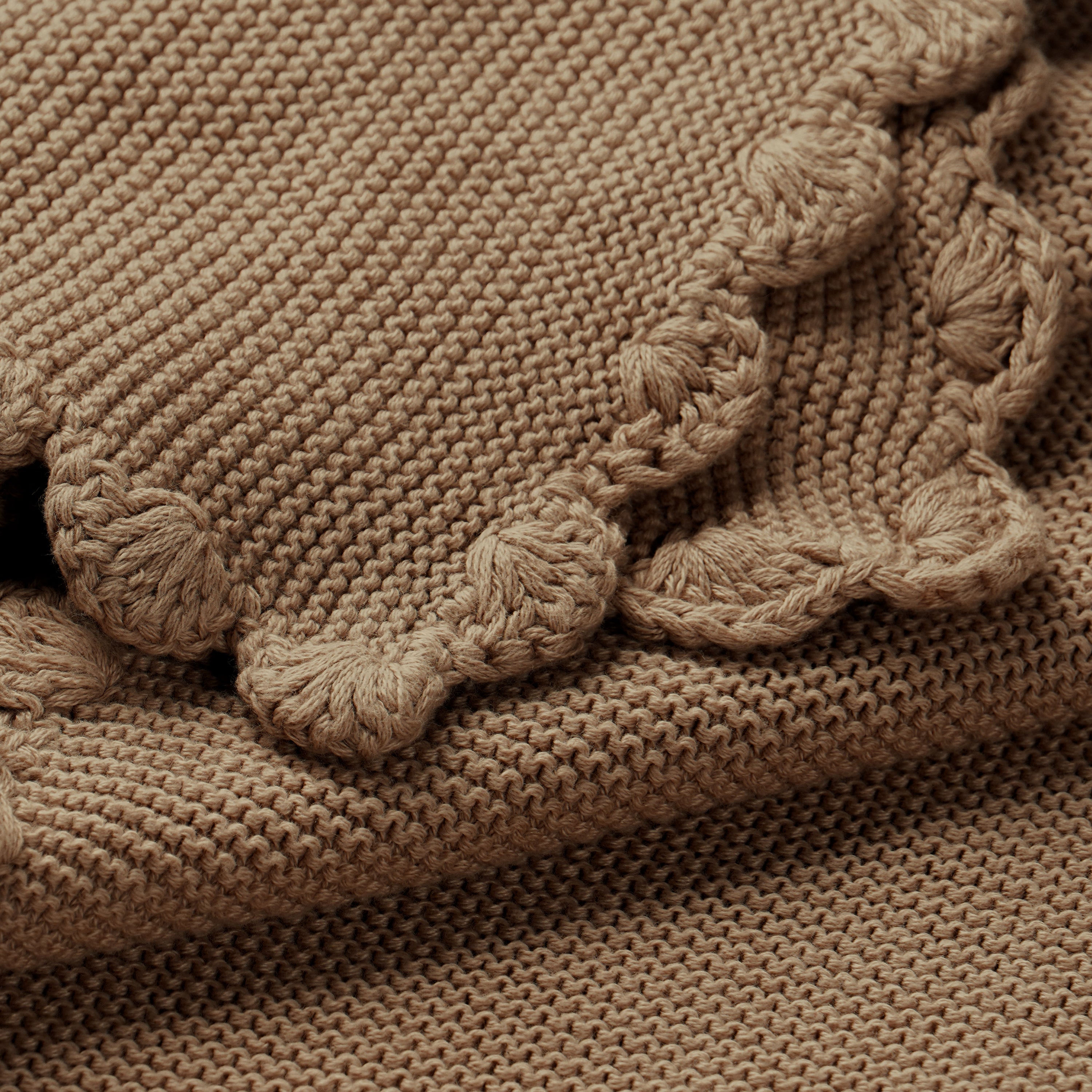 Organic Cotton Scalloped Baby Knit Blanket - Brown - Makemake Organics