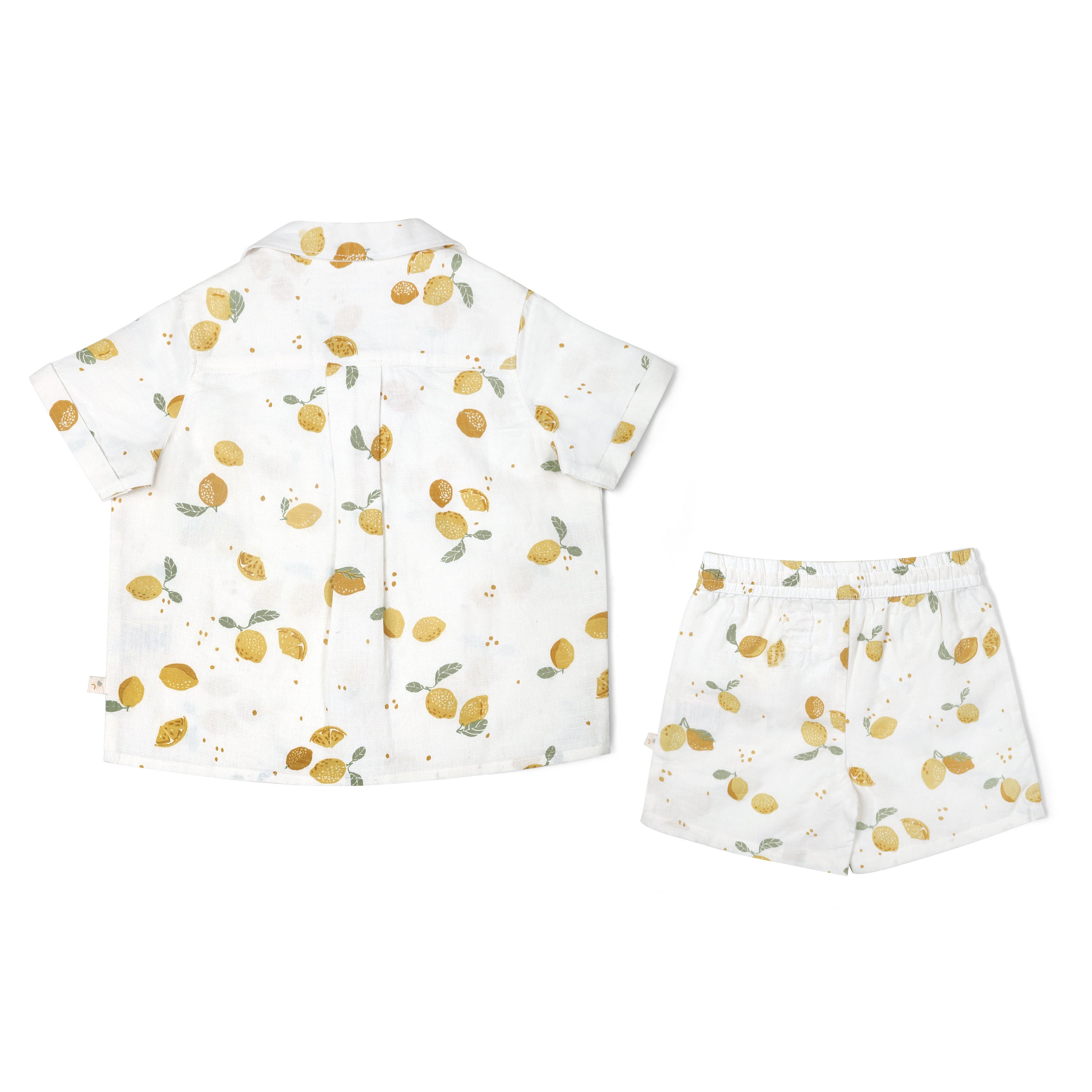 Organic Boys Shirt and Shorts  Linen Set - Citron - Makemake Organics