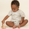 Organic Short Sleeve Bubble Romper - Sage Stripes - Makemake Organics