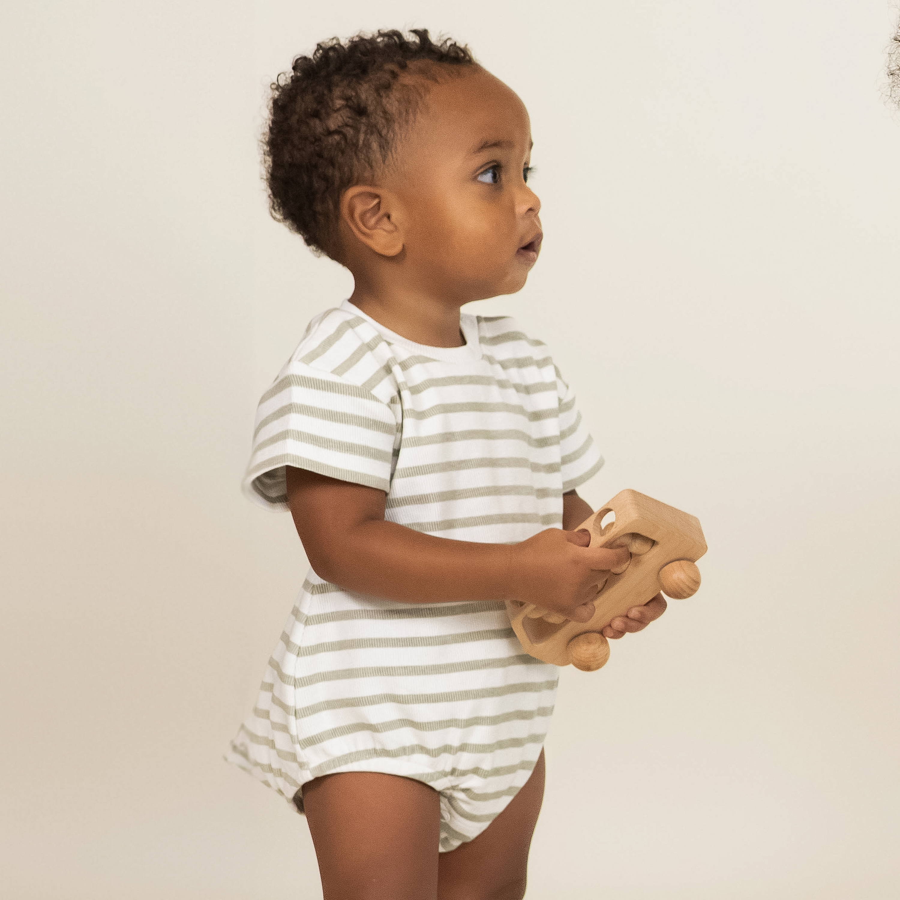 Organic Short Sleeve Bubble Romper - Sage Stripes - Makemake Organics