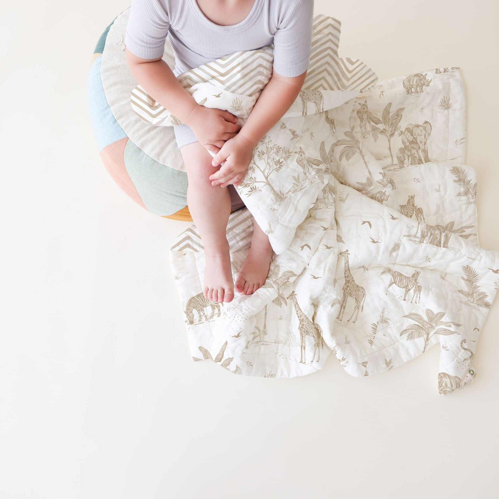 Organic Kids Quilt - Safari & Herringbone - Makemake Organics