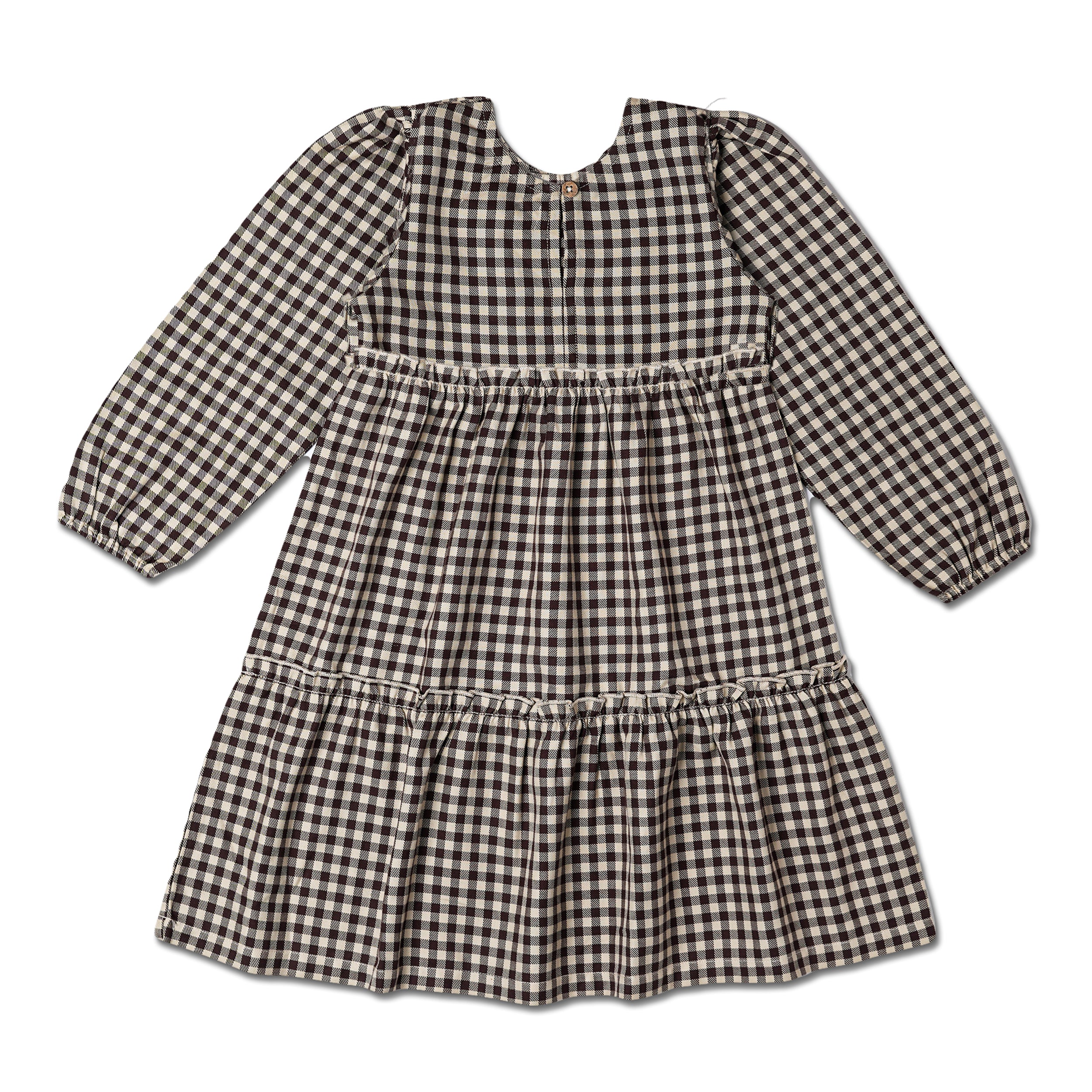 Organic Long Sleeve Tiered Dress - Gingham Checks - Makemake Organics