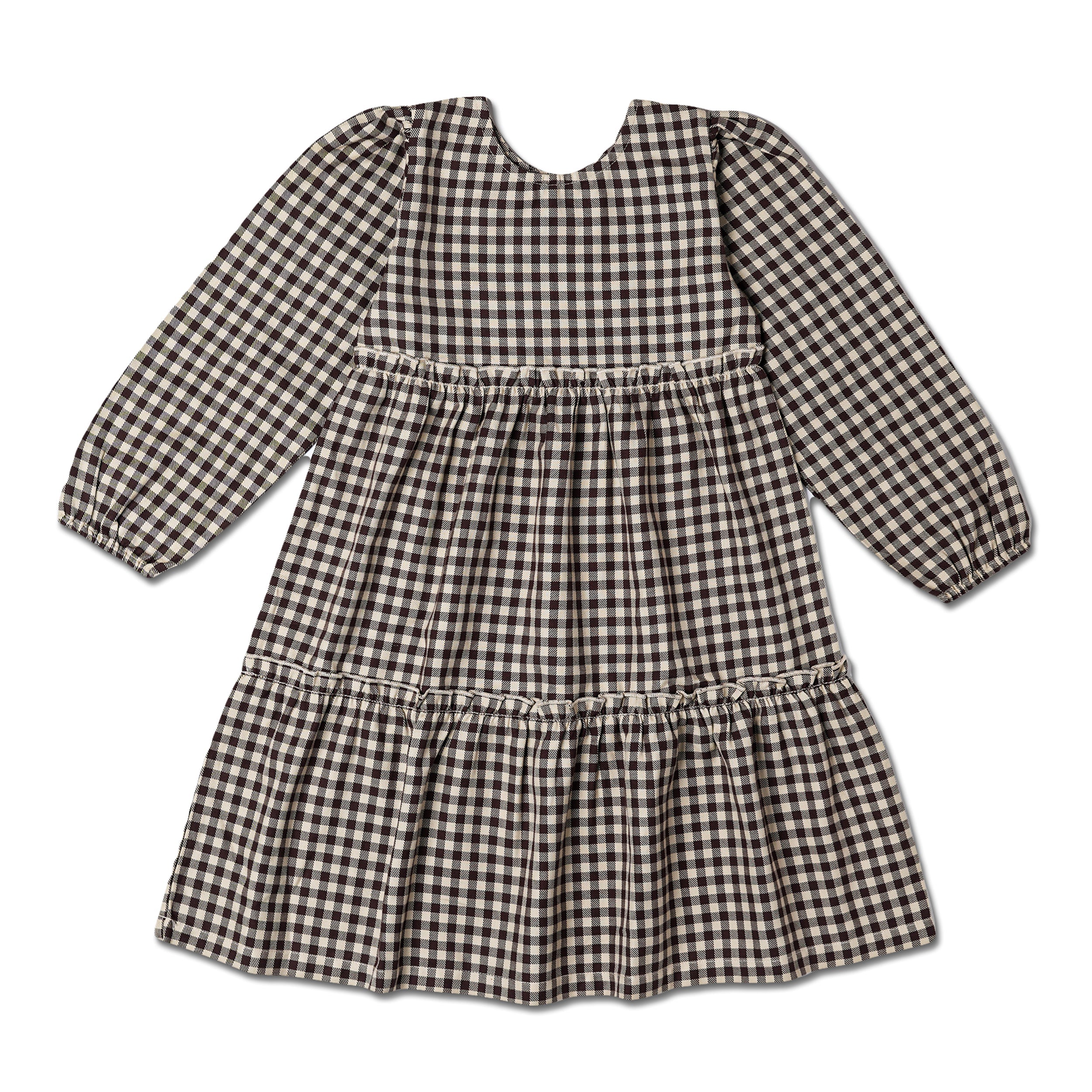 Organic Long Sleeve Tiered Dress - Gingham Checks - Makemake Organics